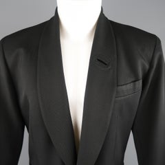 Vintage JEAN PAUL GAULTIER S Black Solid Wool Blend Shawl Collar Jacket