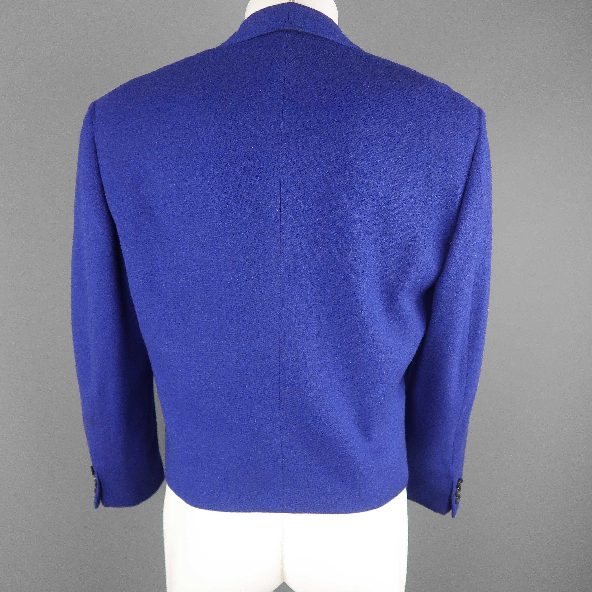 Vintage MISSONI 38 Royal Blue Wool Blend Cropped Shawl Collar Jacket 2
