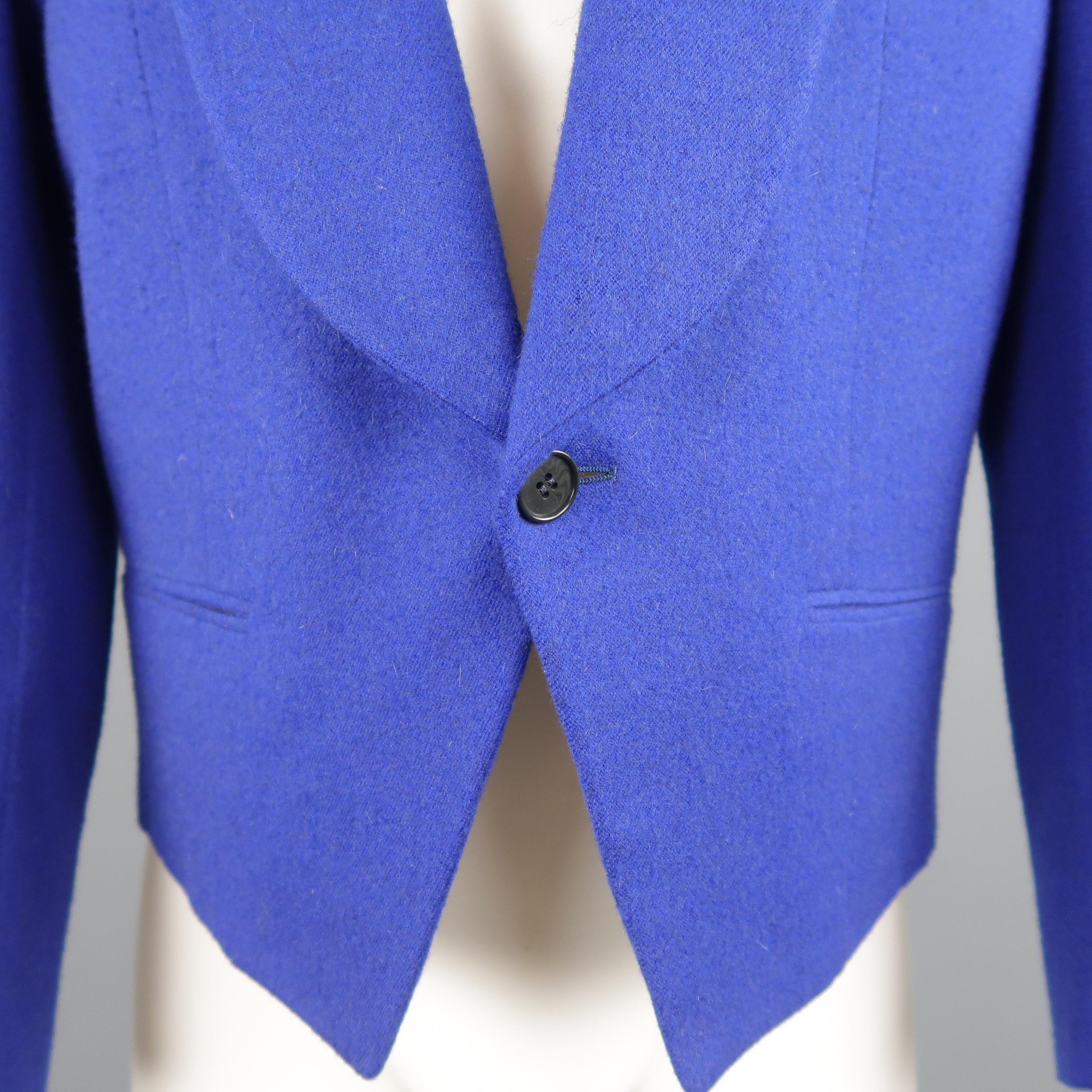 Vintage MISSONI 38 Royal Blue Wool Blend Cropped Shawl Collar Jacket In Excellent Condition In San Francisco, CA
