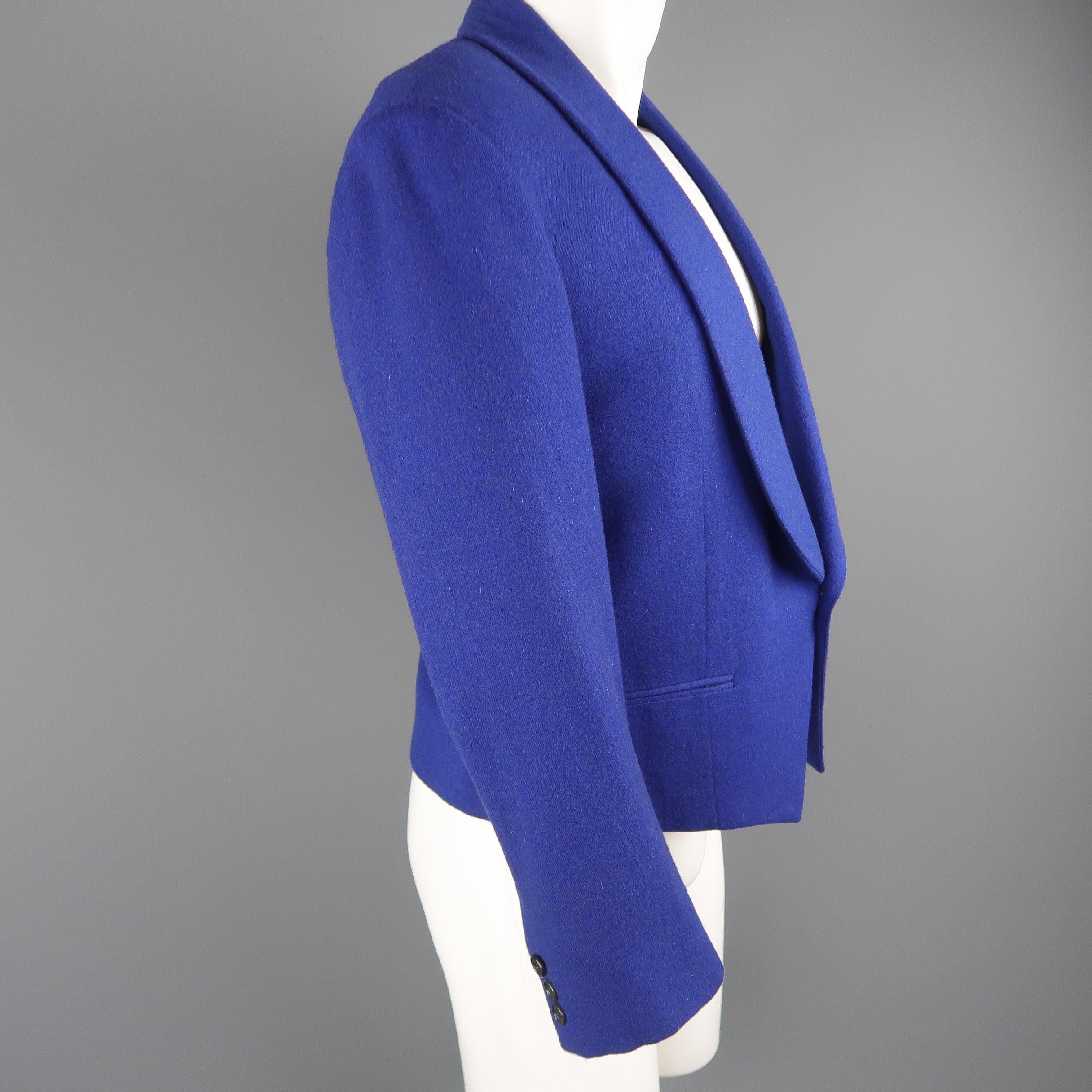 Vintage MISSONI 38 Royal Blue Wool Blend Cropped Shawl Collar Jacket 1