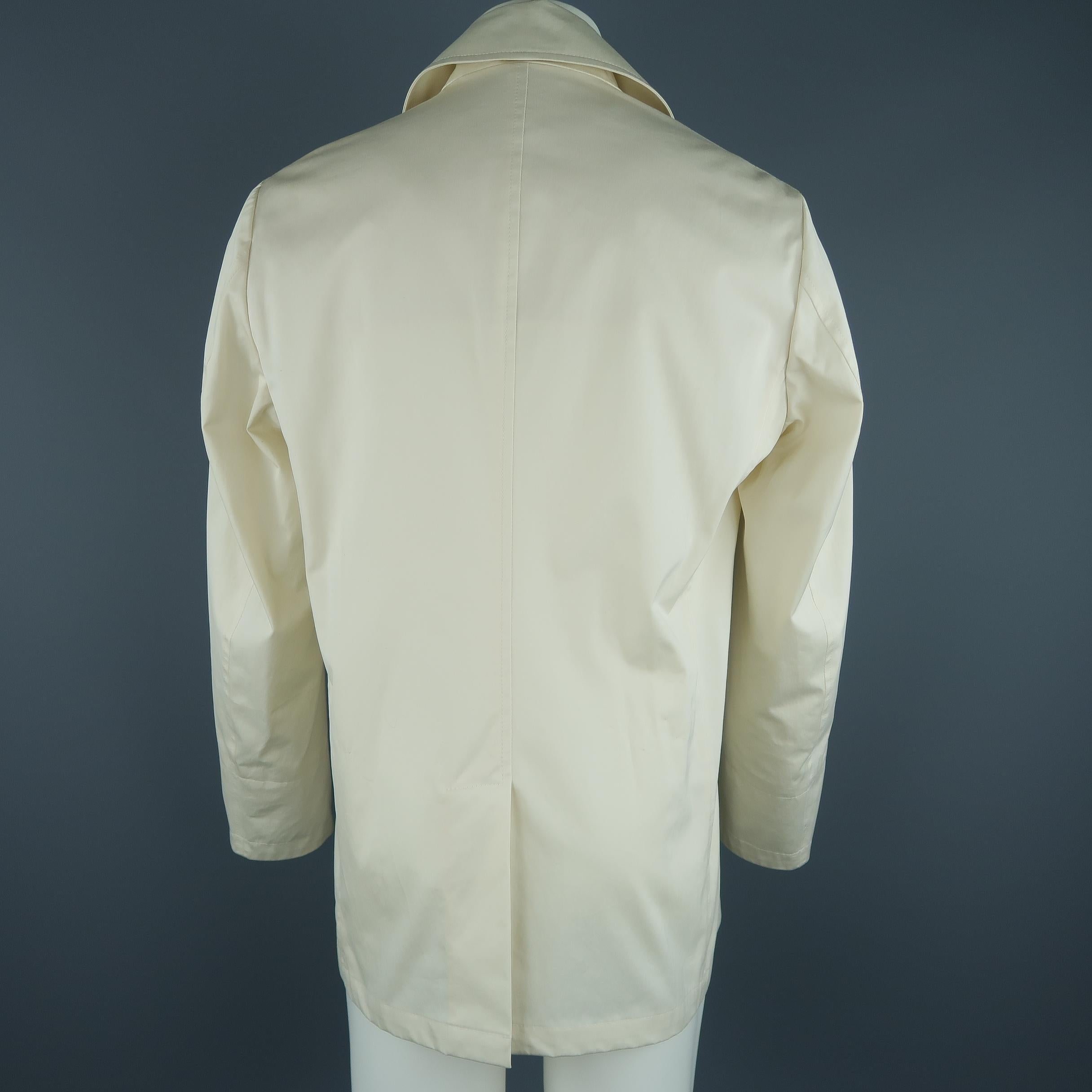 PAL ZILERI 40 Cream Khaki Cotton Double Breasted Peacoat Jacket In New Condition In San Francisco, CA