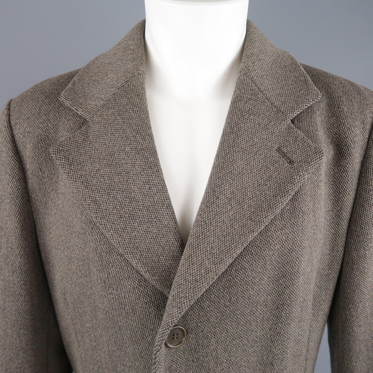 EMPORIO ARMANI 38 Taupe Nailhead Wool / Nylon Pointed Lapel Coat For ...