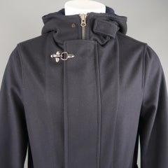 EMPORIO ARMANI M Navy Hooded Clasp Closure Placket Coat