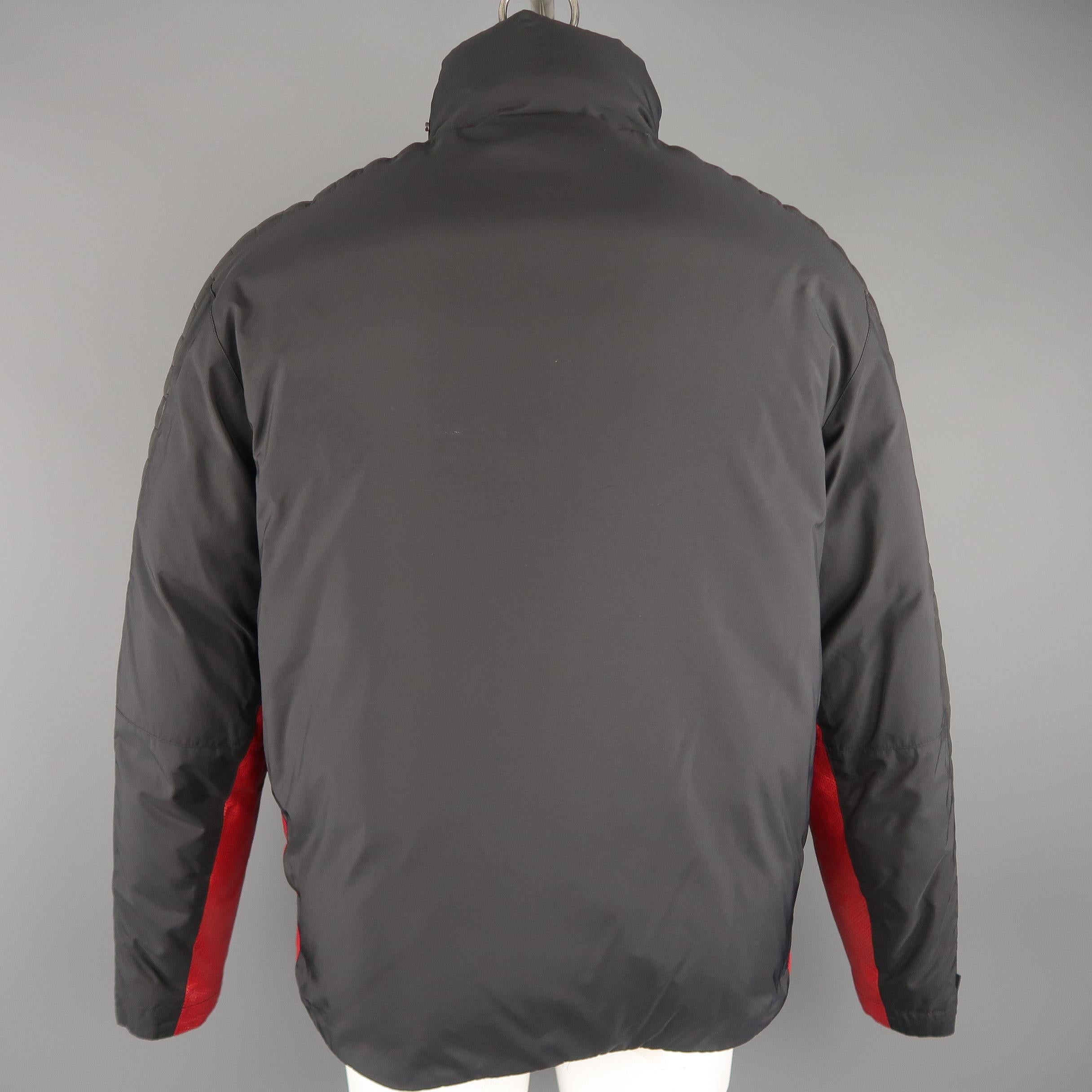 RALPH LAUREN 42 Black & Red Nylon& Leather Down Puffer Jacket 5