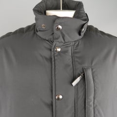 RALPH LAUREN 42 Black & Red Nylon& Leather Down Puffer Jacket