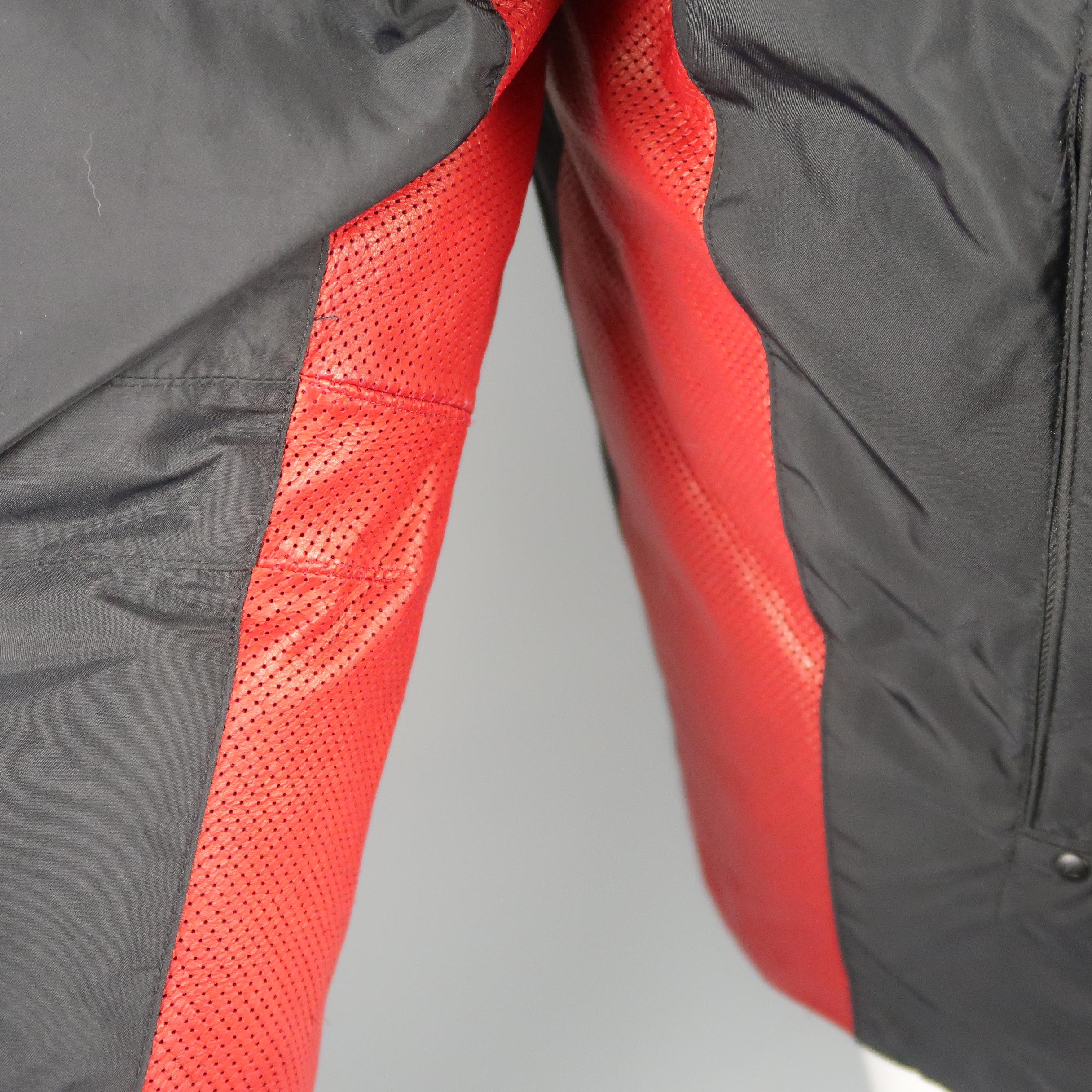 RALPH LAUREN 42 Black & Red Nylon& Leather Down Puffer Jacket 2