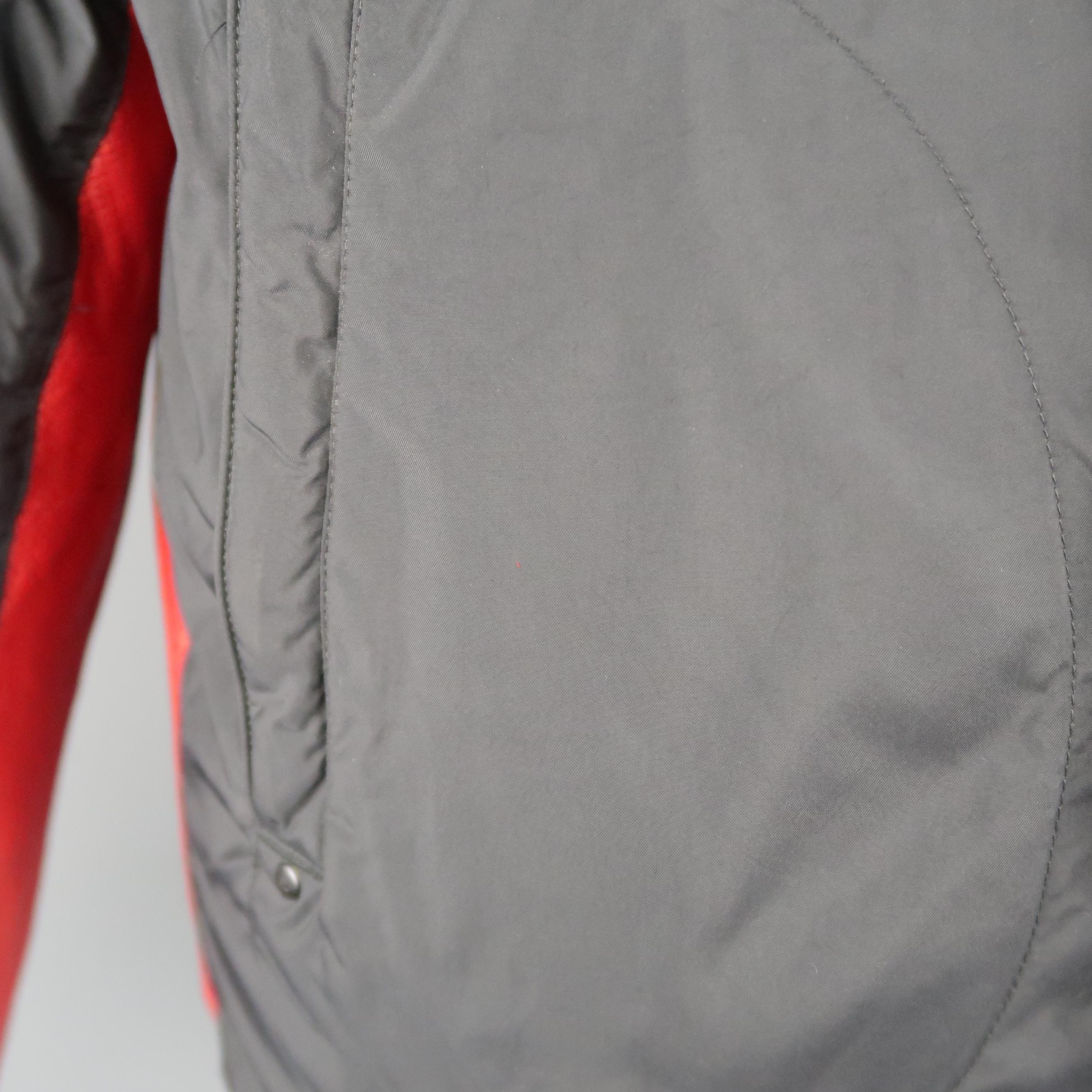 RALPH LAUREN 42 Black & Red Nylon& Leather Down Puffer Jacket 1