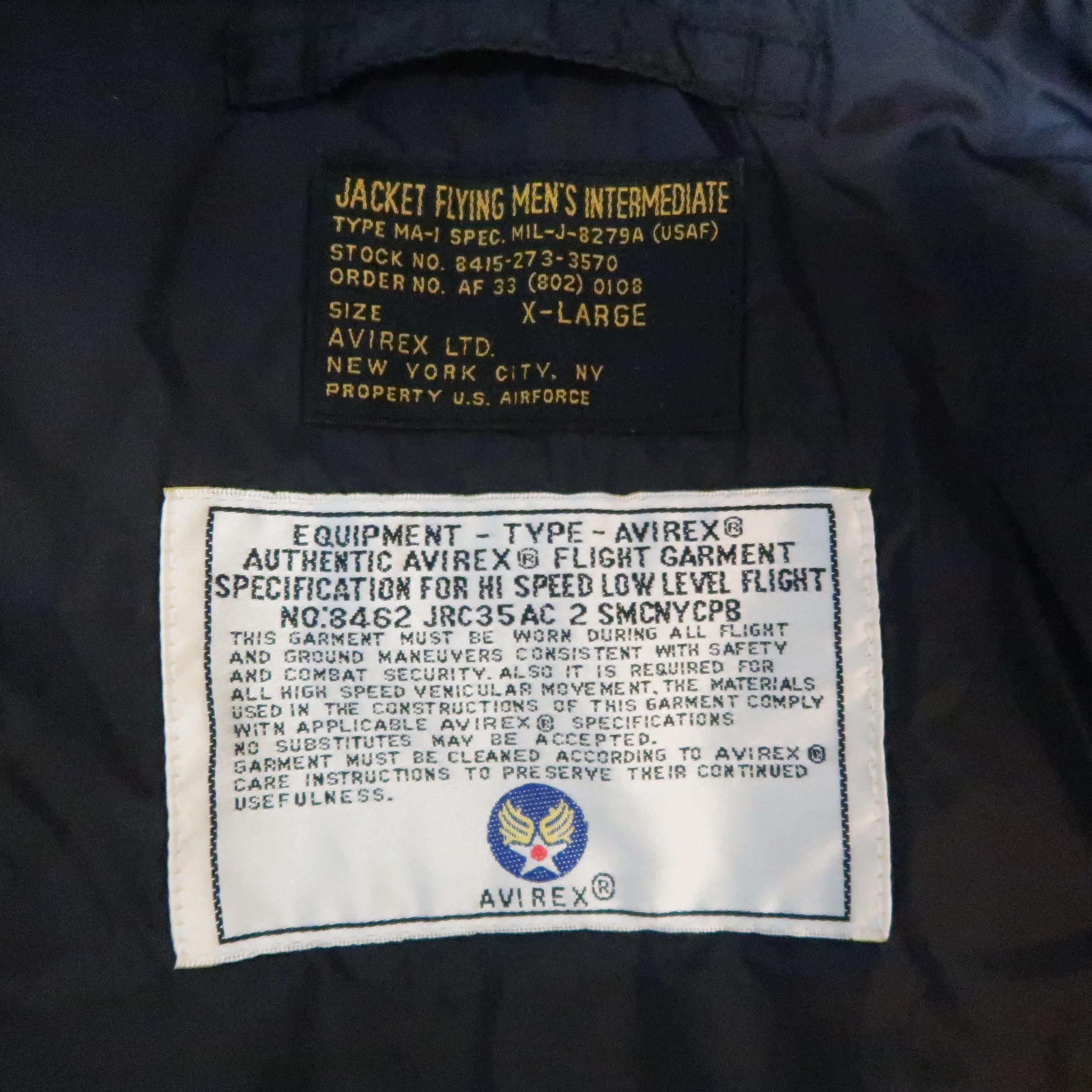 AVIREX Taille XL Nylon noir Flying Tigers Patches Bomber Flight Jacket 4