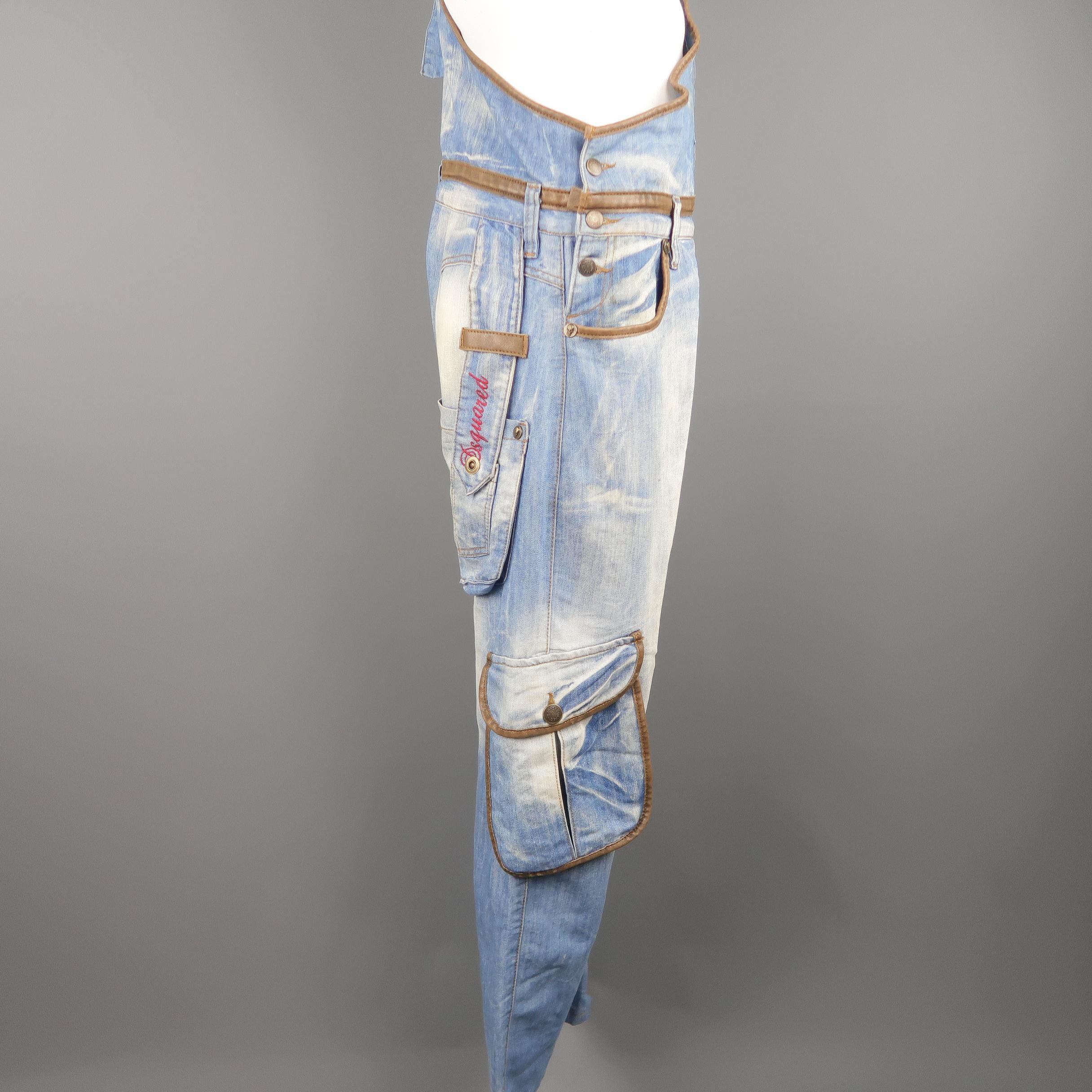 DSQUARED2 Size 34 Blue Washed Denim Single Strap Overalls In Excellent Condition In San Francisco, CA