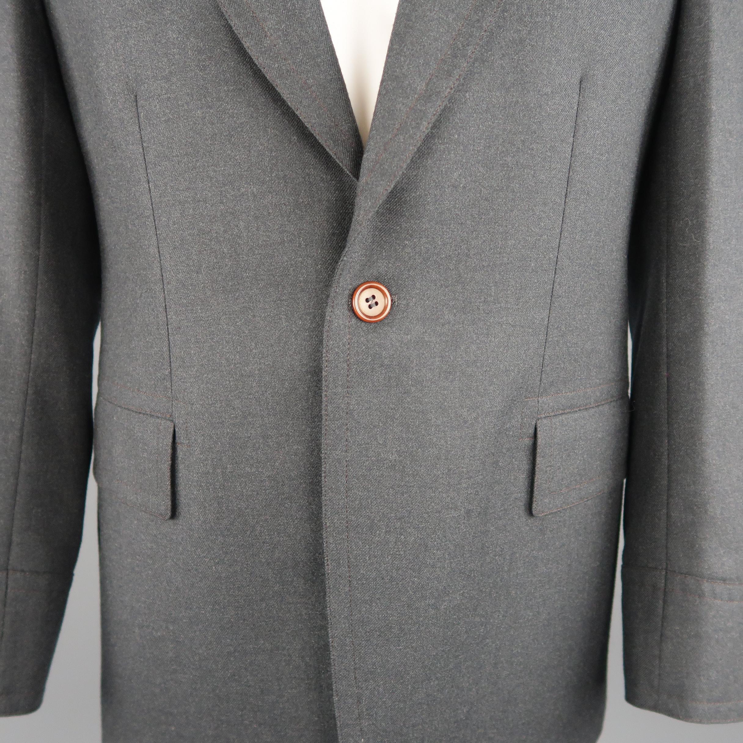 Men's PAUL SMITH 42 Long Charcoal Gray Wool SIngle Button Notch Lapel Sport Coat In Excellent Condition In San Francisco, CA