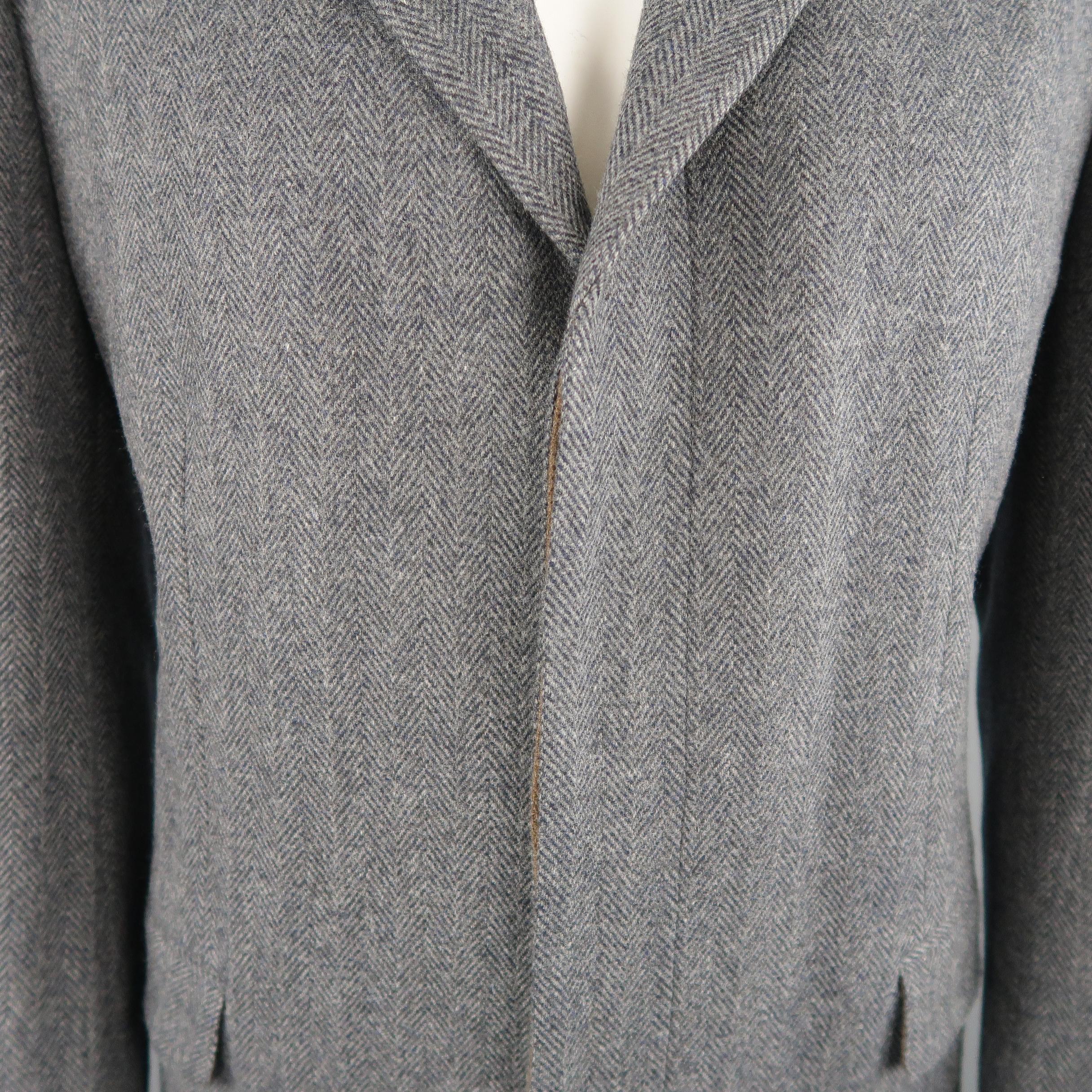 Gray Men's ELIE TAHARI L Grey Herringbone Wool / Cashmere Notch Lapel Over Coat