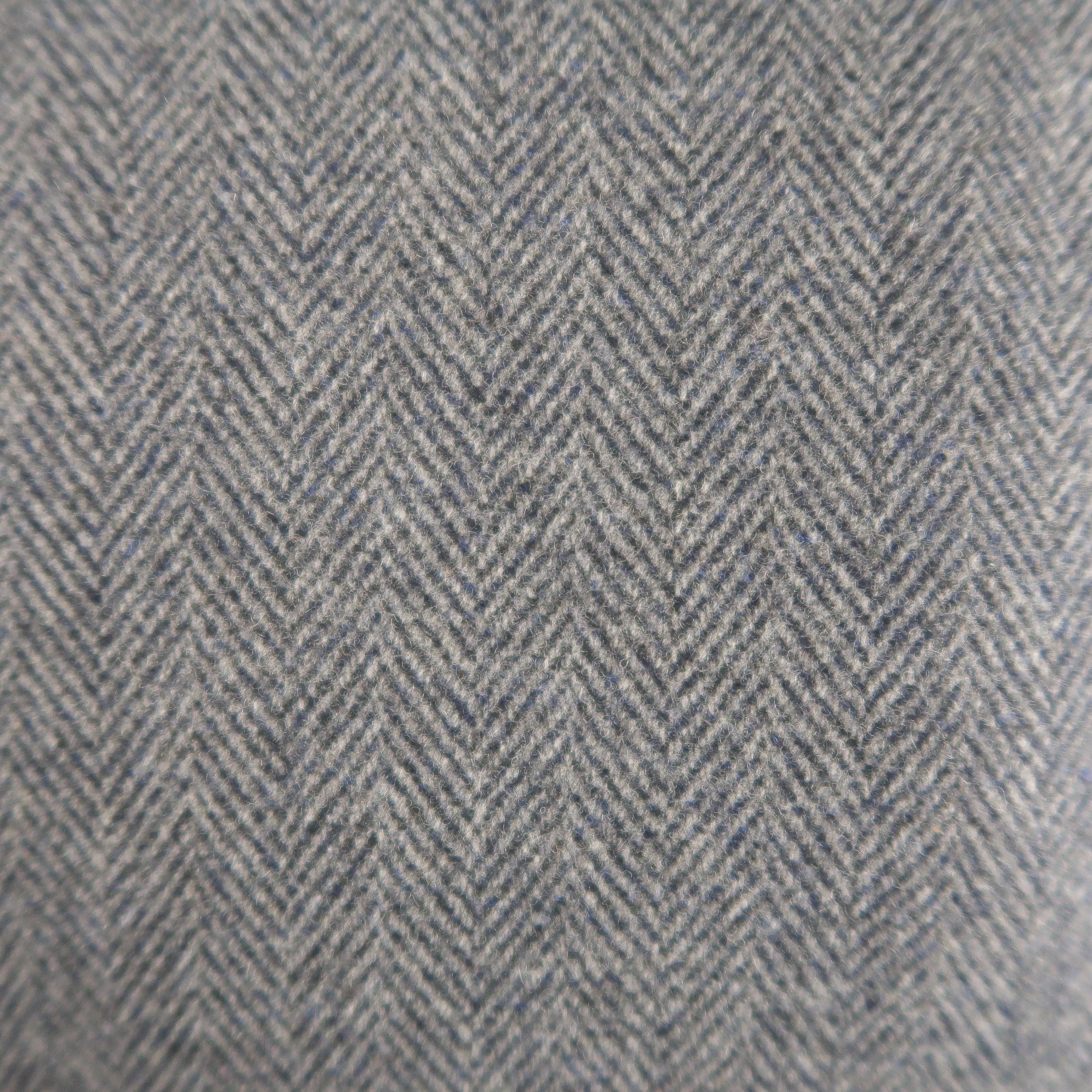 Men's ELIE TAHARI L Grey Herringbone Wool / Cashmere Notch Lapel Over Coat 2