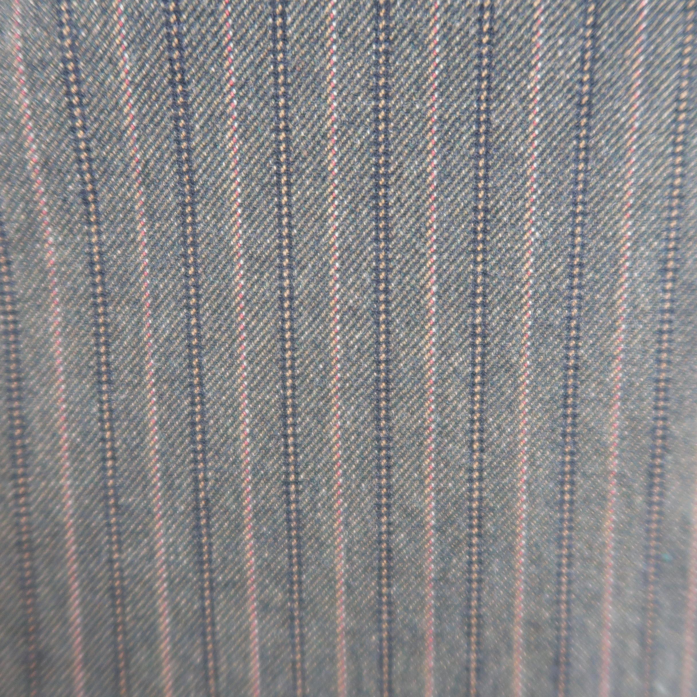 DRIES VAN NOTEN 38 Taupe Striped Herringbone Cotton Notch Lapel Sport Coat In Excellent Condition In San Francisco, CA