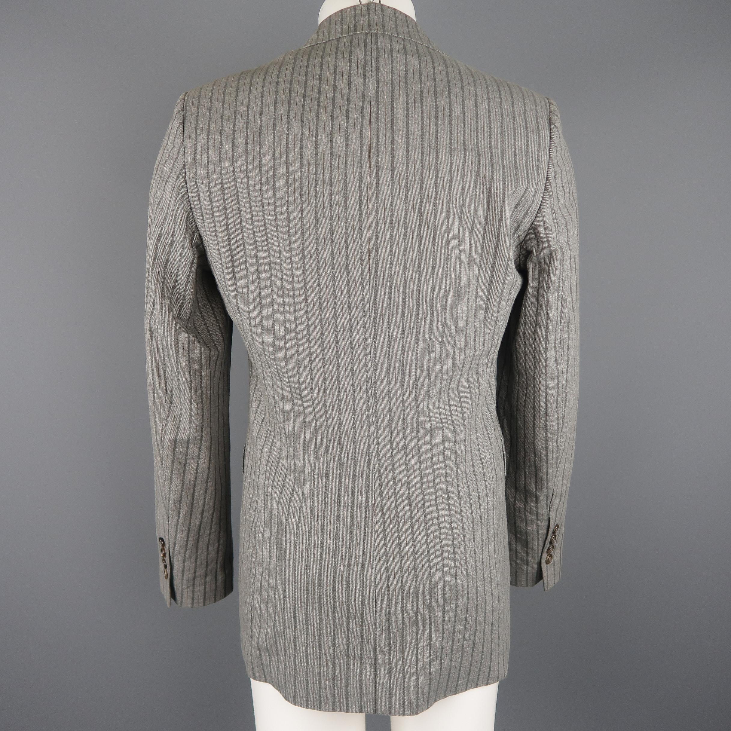 Men's ANN DEMEULEMEESTER 38 Light Gray Striped Cotton Blend Notch Lapel Sport Coat