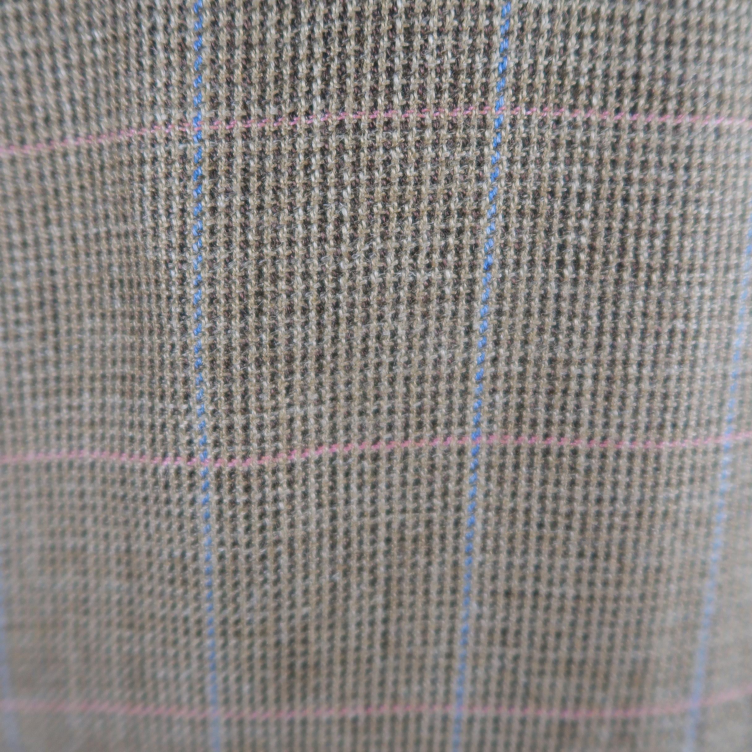 RALPH LAUREN 38 Tan Pink & Blue Window Pane Silk / Wool Sport Coat In Excellent Condition In San Francisco, CA