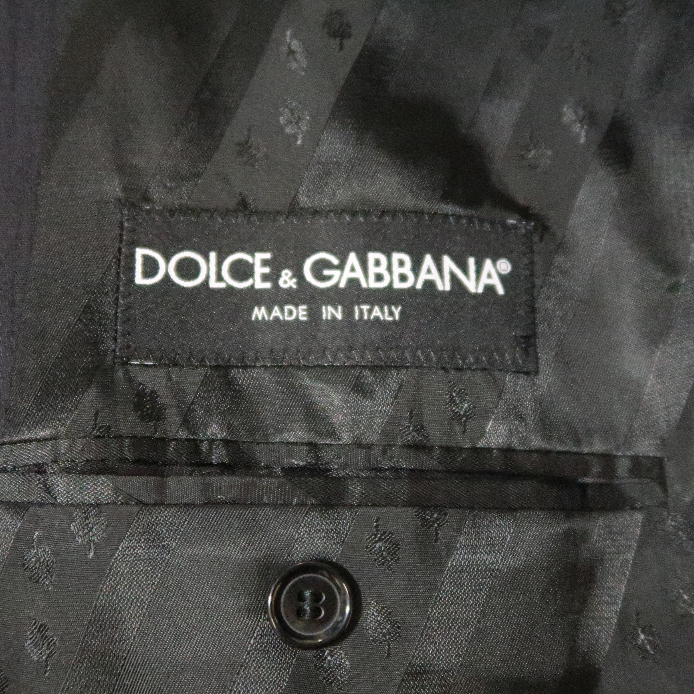 DOLCE & GABBANA 38 Black Moire Peak Lapel Double Breasted Silver Button Blazer 3