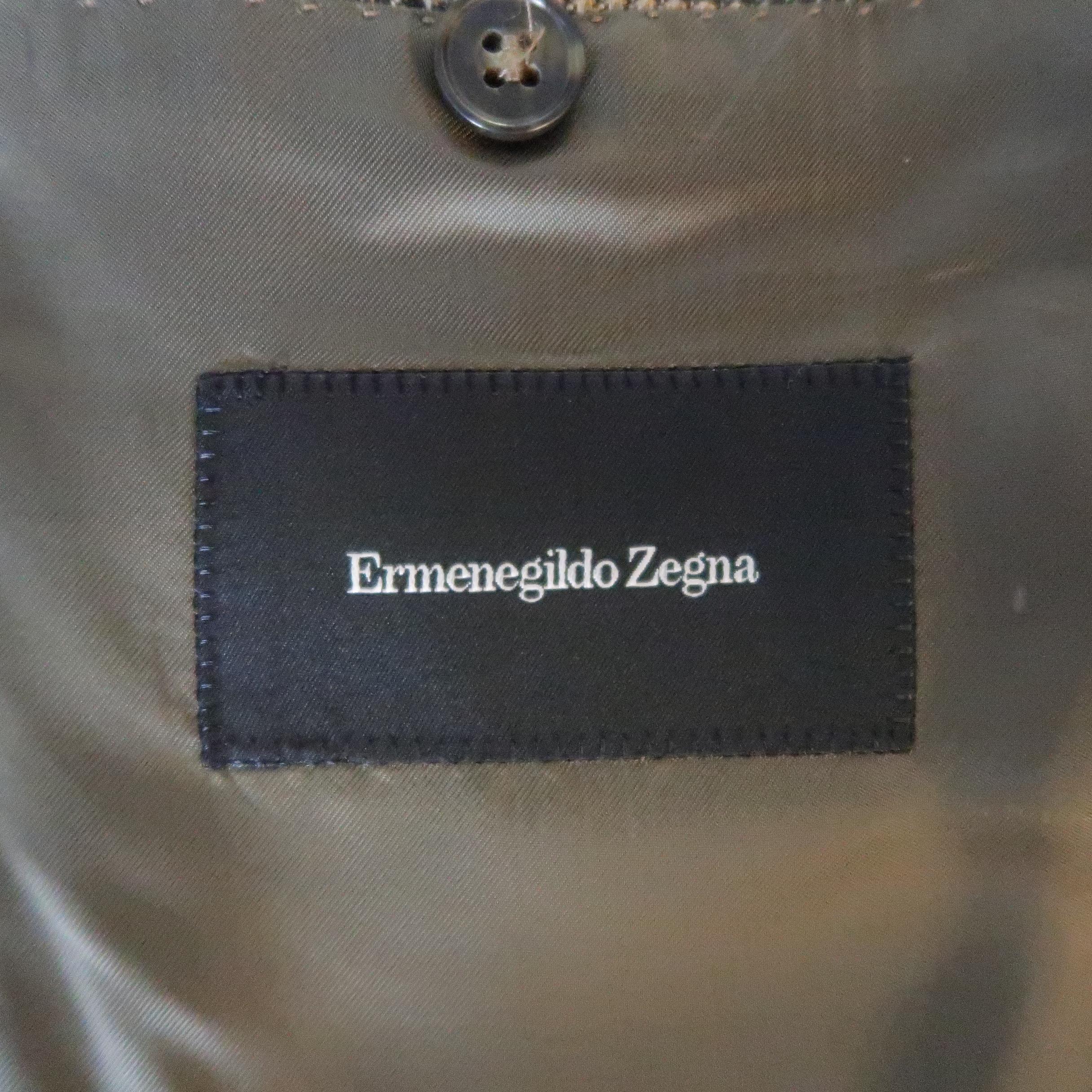 Men's ERMENEGILDO ZEGNA 44 Long Tan Nailhead Silk / Cashmere Notch Lapel Sport Coat