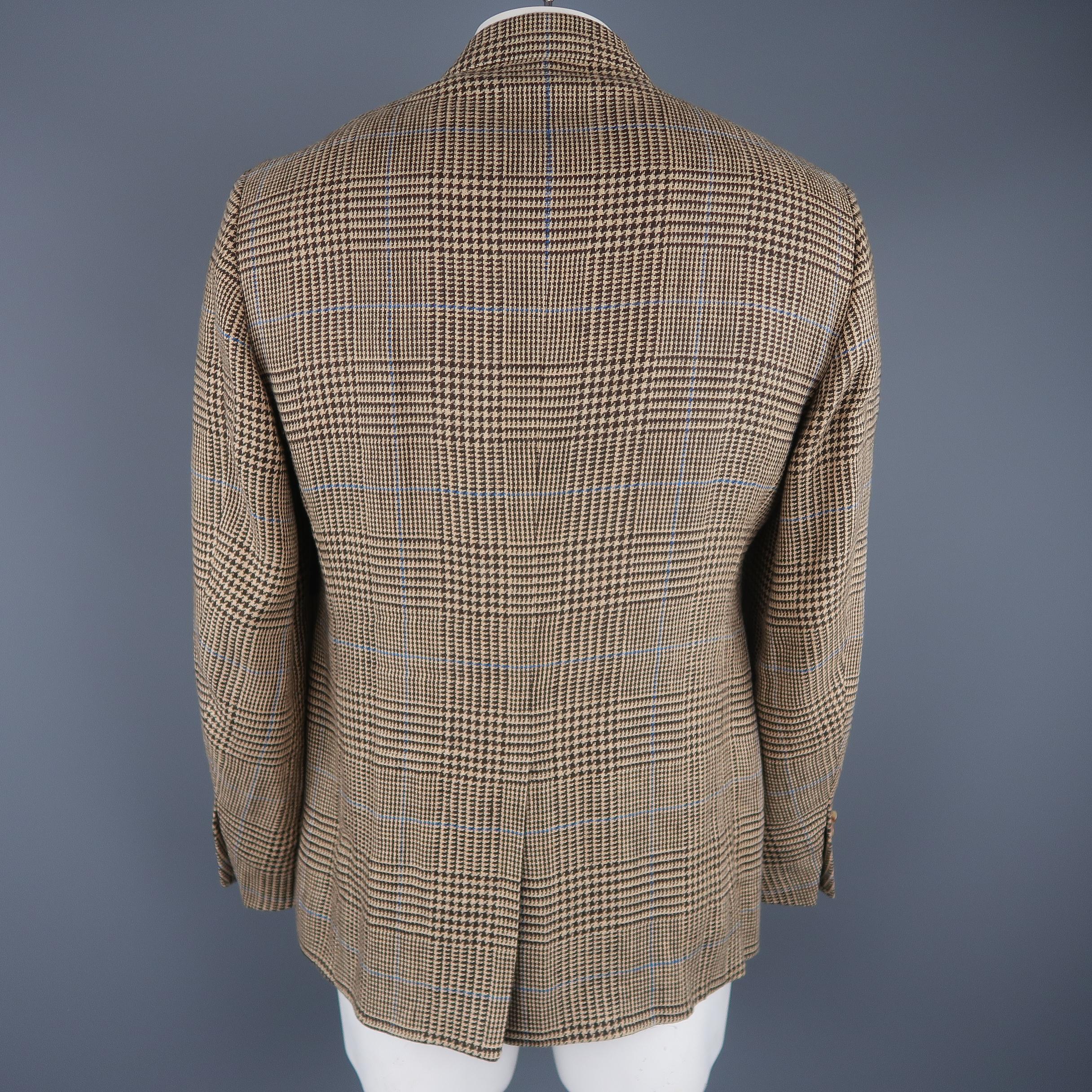 RALPH LAUREN 42 Beige & Brown Glenplaid Blue Windowpane Flax Sport Coat 1