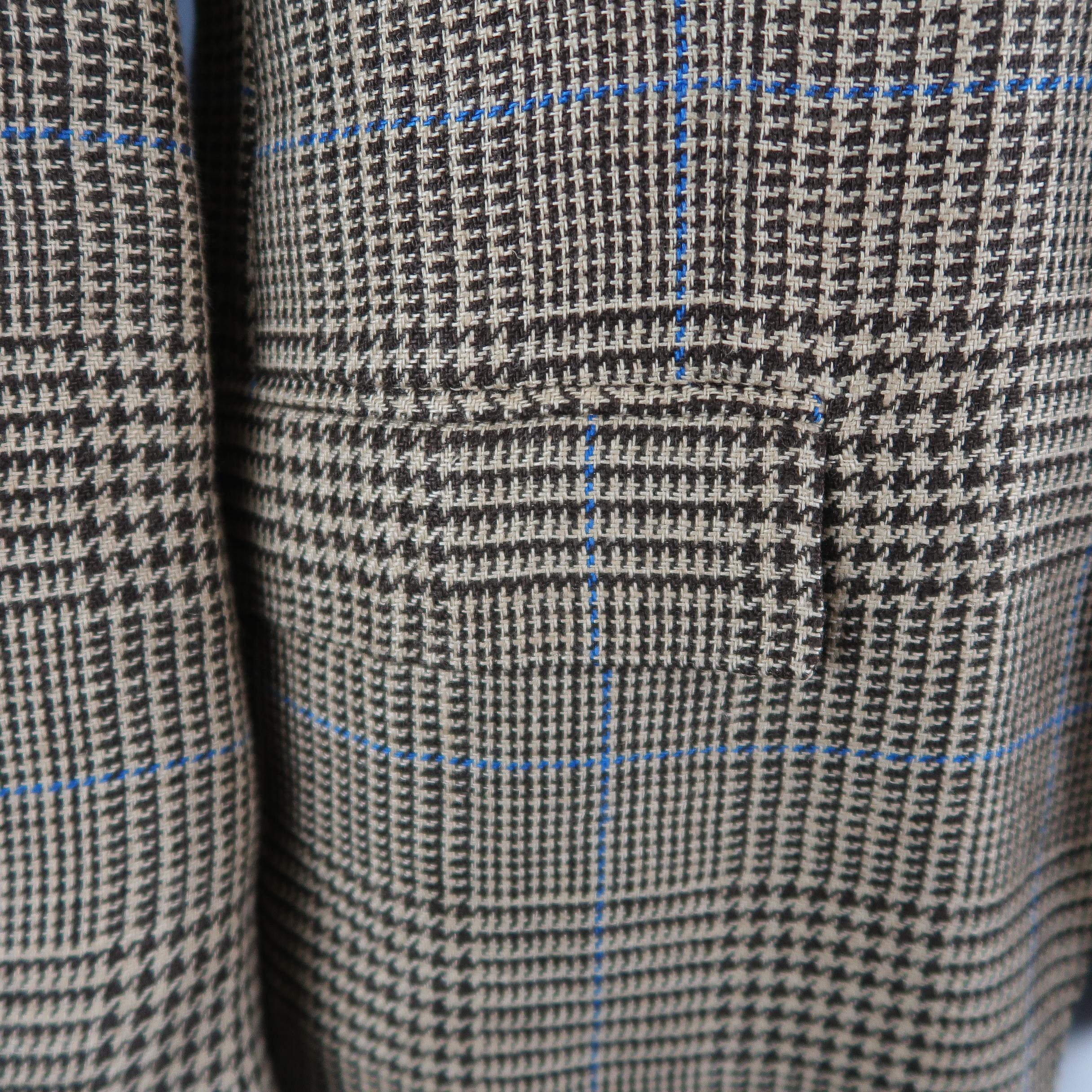 RALPH LAUREN 42 Beige & Brown Glenplaid Blue Windowpane Flax Sport Coat In Excellent Condition In San Francisco, CA