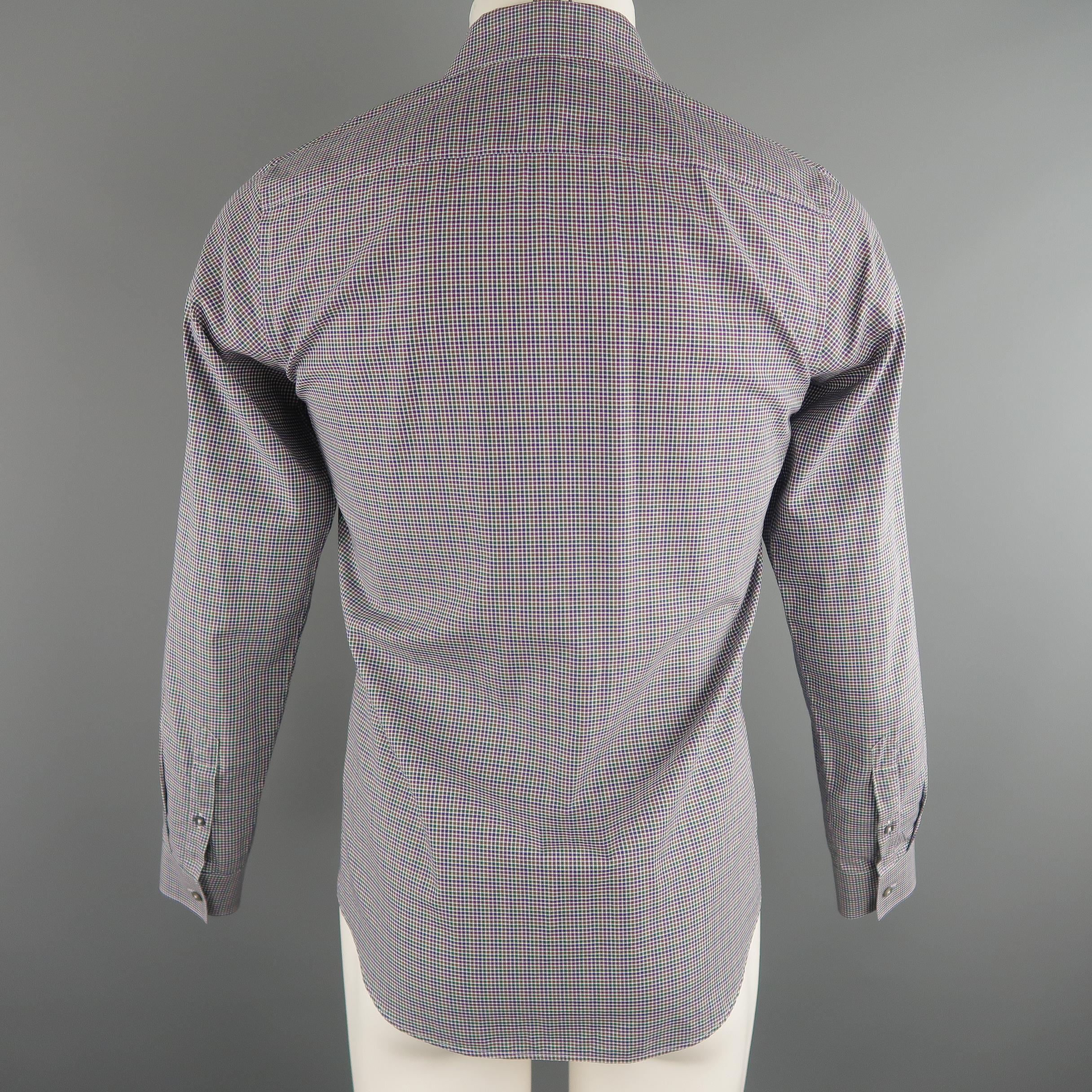 JIL SANDER Size S Navy & Green Checkered Cotton Long Sleeve Shirt In Excellent Condition In San Francisco, CA