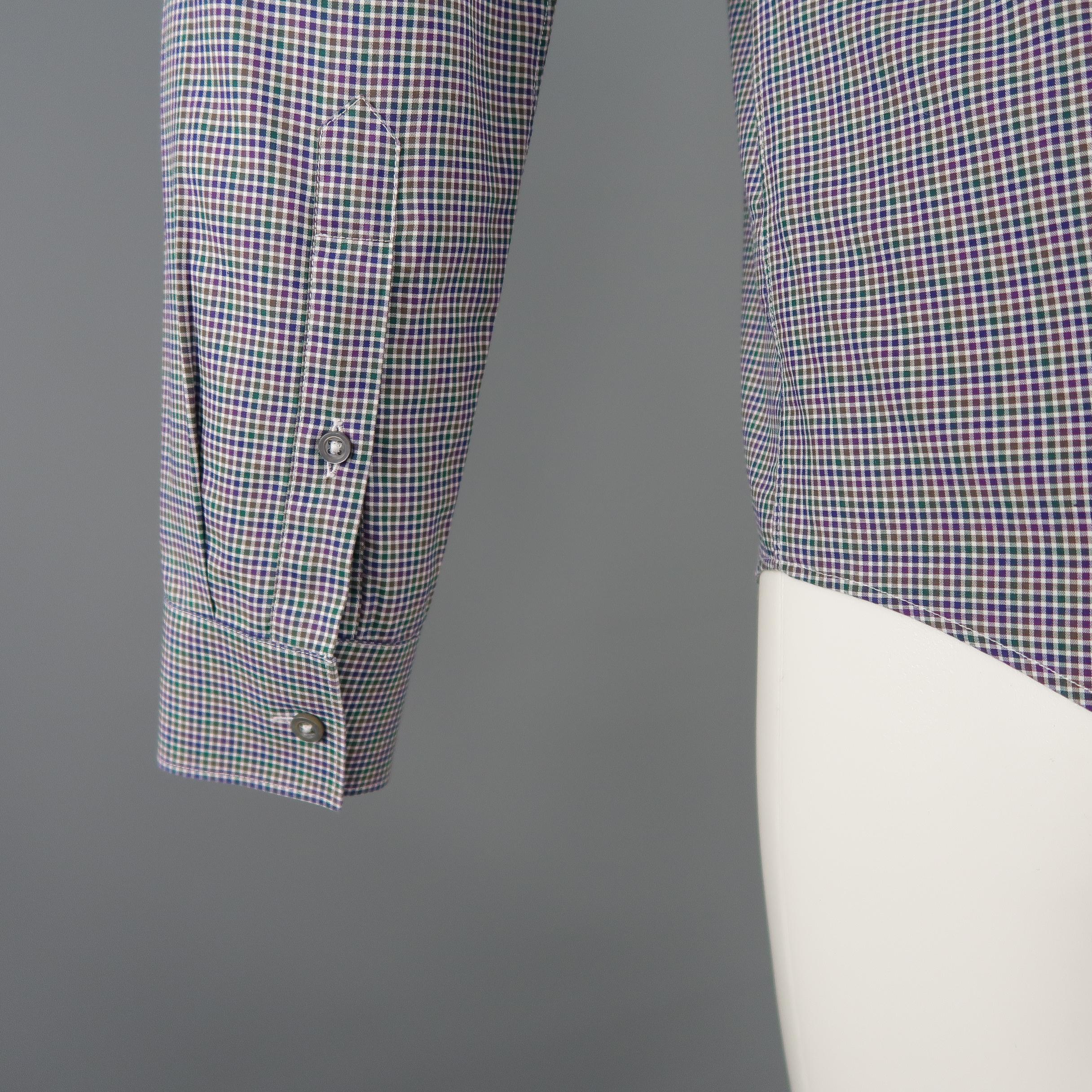 JIL SANDER Size S Navy & Green Checkered Cotton Long Sleeve Shirt 1