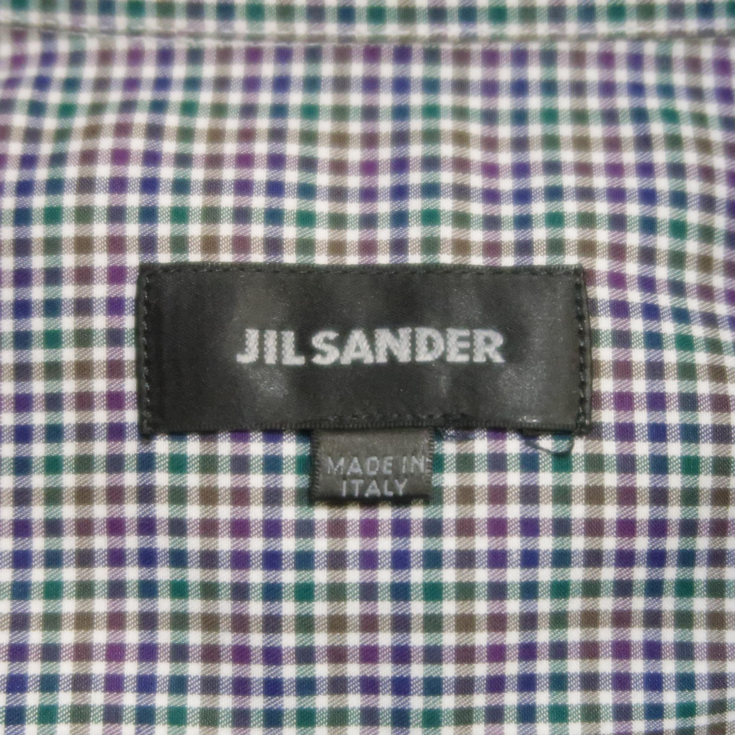 JIL SANDER Size S Navy & Green Checkered Cotton Long Sleeve Shirt 2