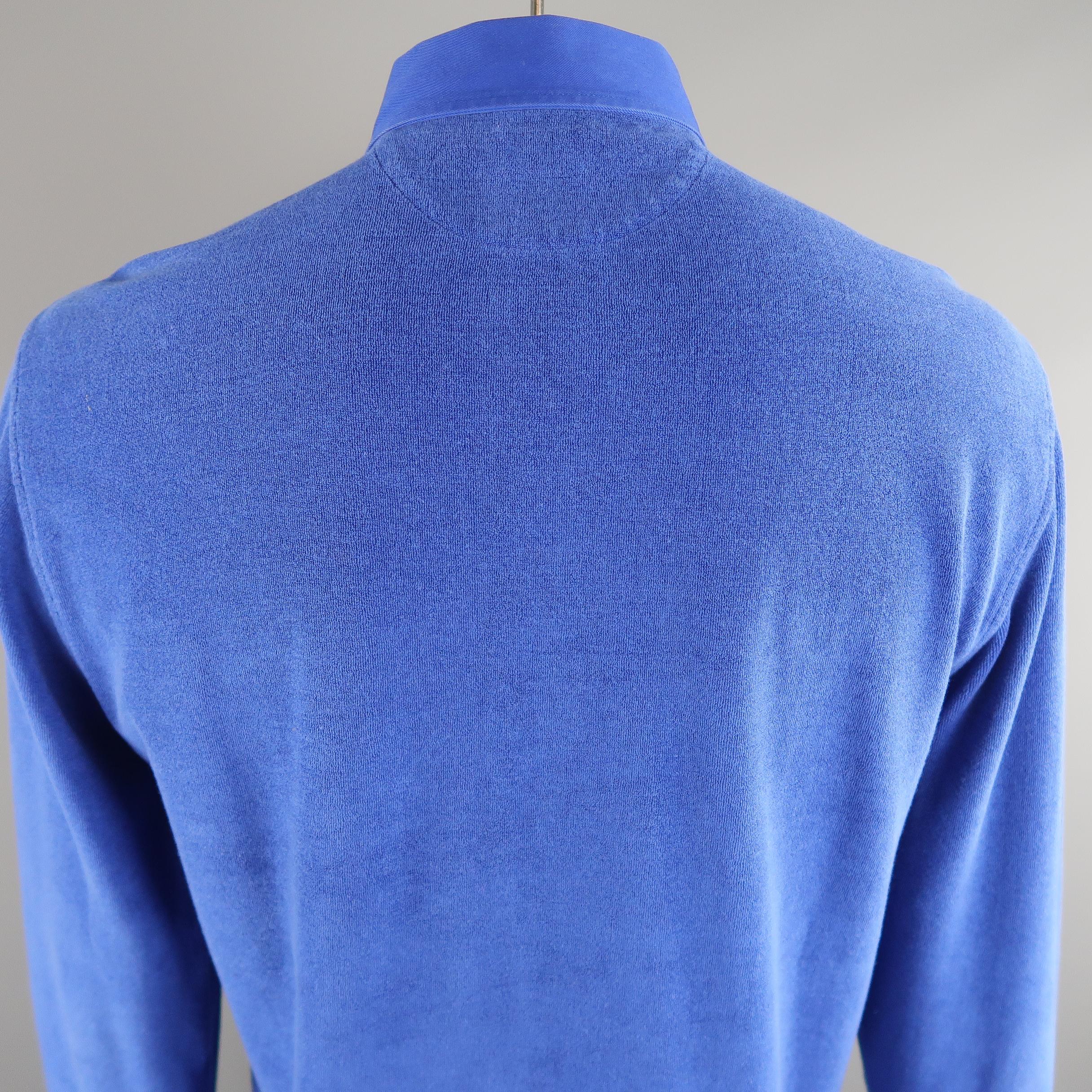 Men's TOM FORD Size XL Royal Blue Textured Terry Long Sleeve POLO