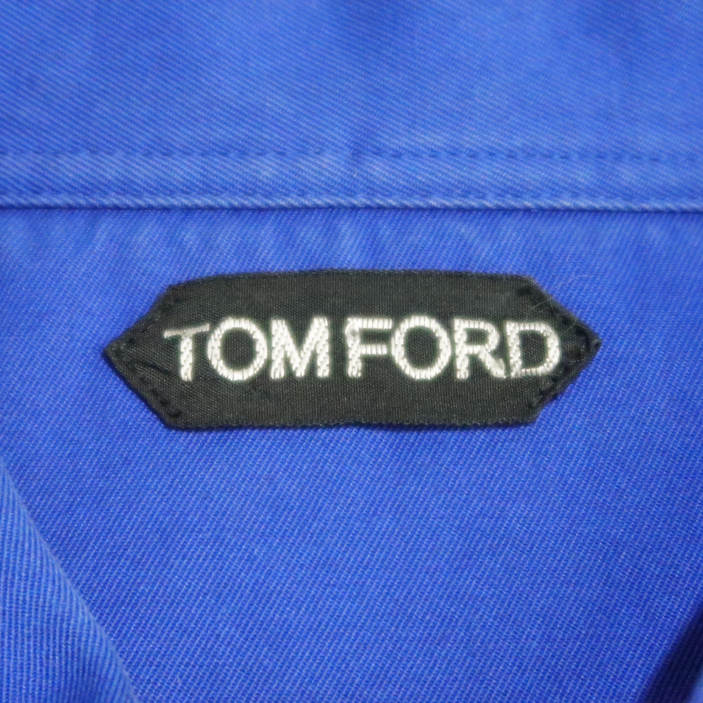 TOM FORD Size XL Royal Blue Textured Terry Long Sleeve POLO 2