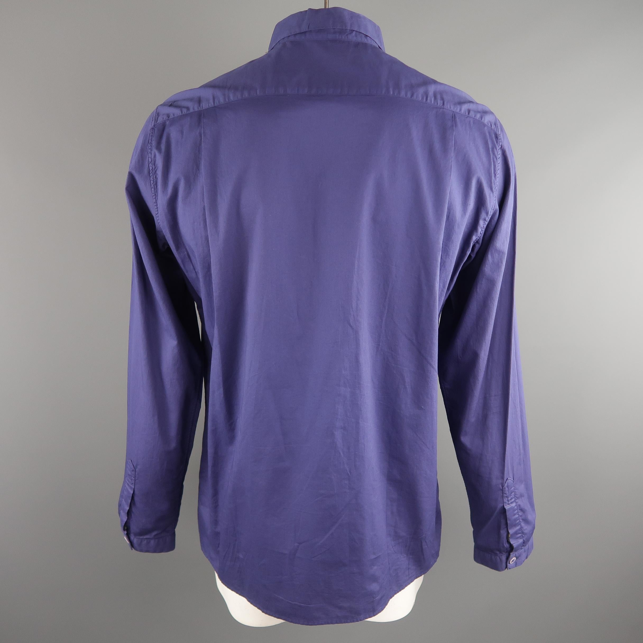 ANN DEMEULEMEESTER Size XL Purple Solid Cotton Long Sleeve Shirt In Good Condition In San Francisco, CA