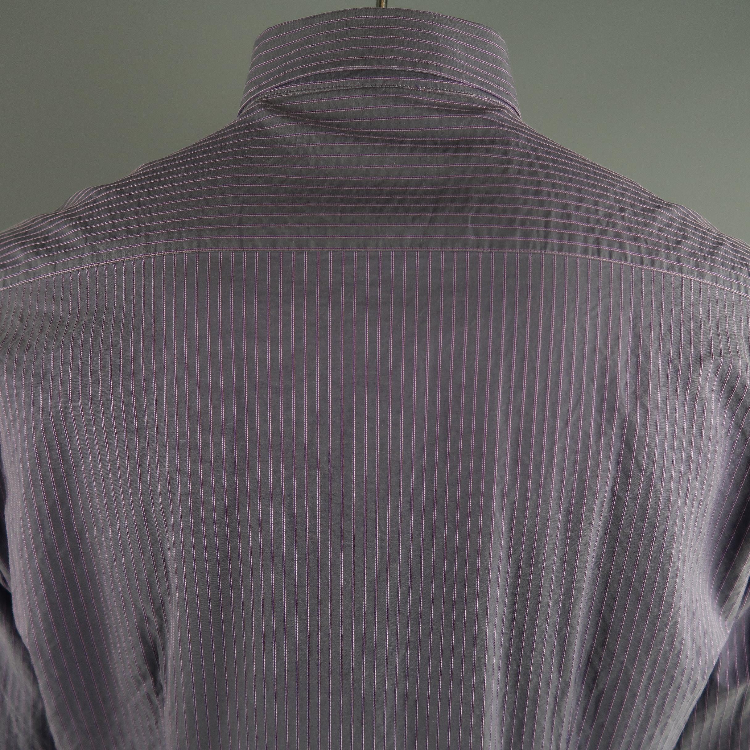 Gray VERSACE -COLLECTION Size XL Lavender Stripe Cotton Long Sleeve Shirt
