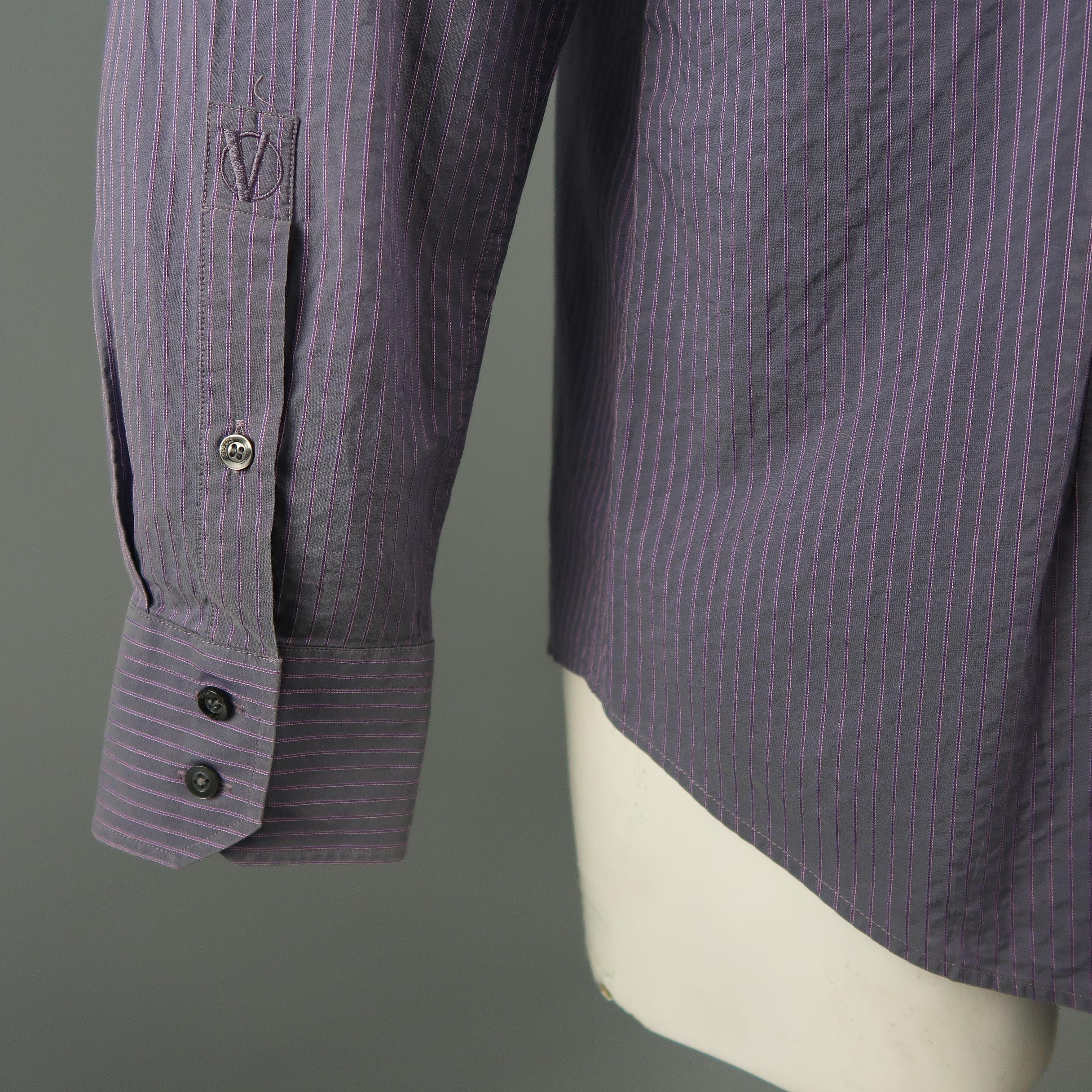 VERSACE -COLLECTION Size XL Lavender Stripe Cotton Long Sleeve Shirt In Good Condition In San Francisco, CA