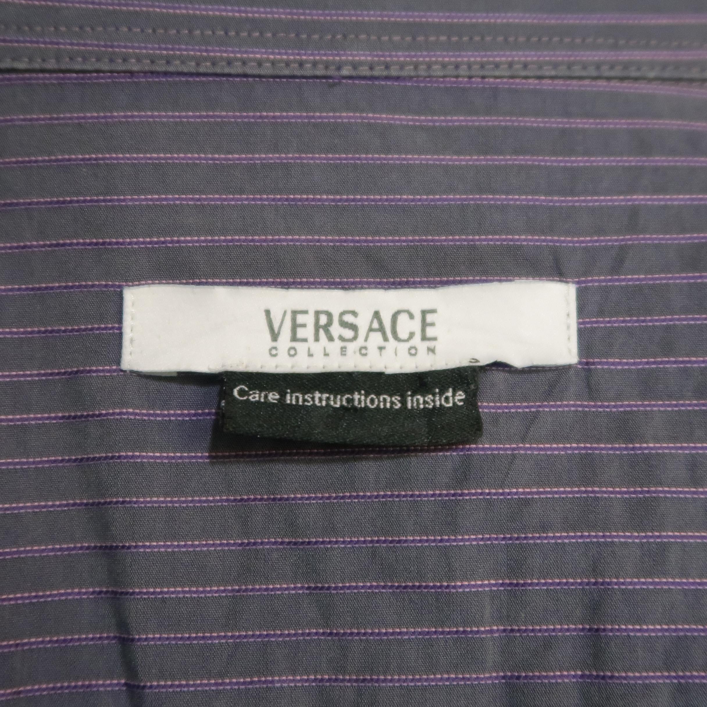 Men's VERSACE -COLLECTION Size XL Lavender Stripe Cotton Long Sleeve Shirt