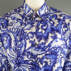 ROBERT GRAHAM Size L White & Blue Print Cotton Long Sleeve Shirt