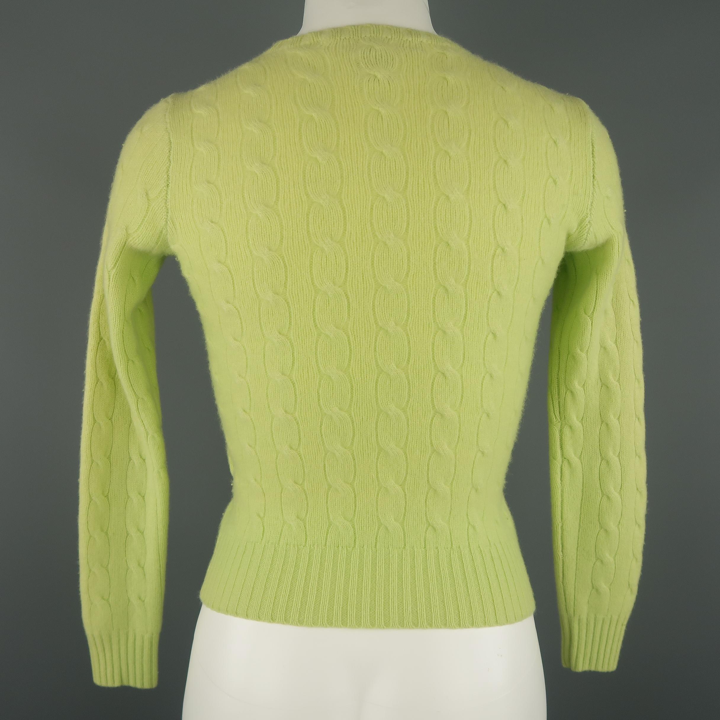 Women's RALPH LAUREN Size S Pastel Green Cashmere Cableknit Crewneck Sweater