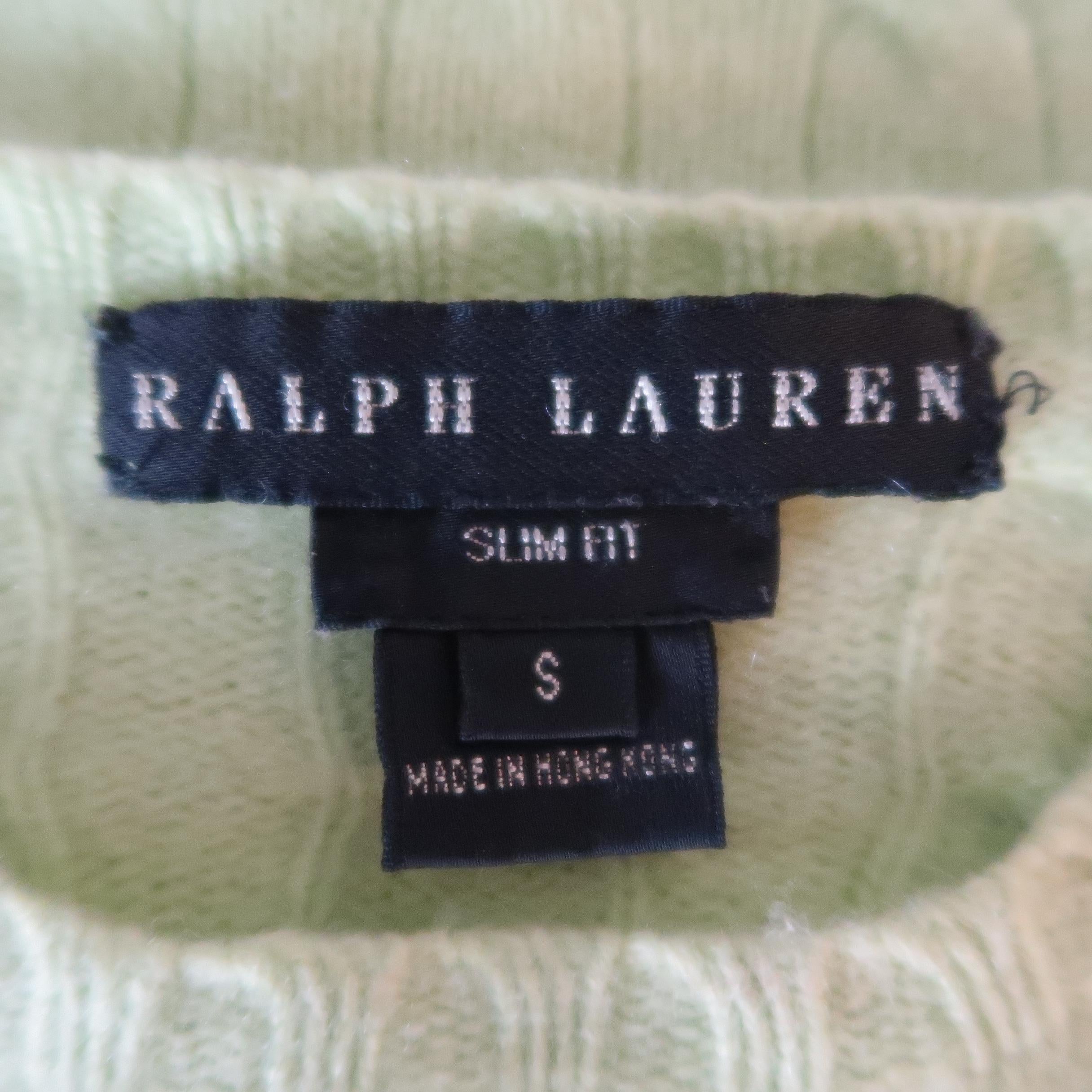 RALPH LAUREN Size S Pastel Green Cashmere Cableknit Crewneck Sweater 1