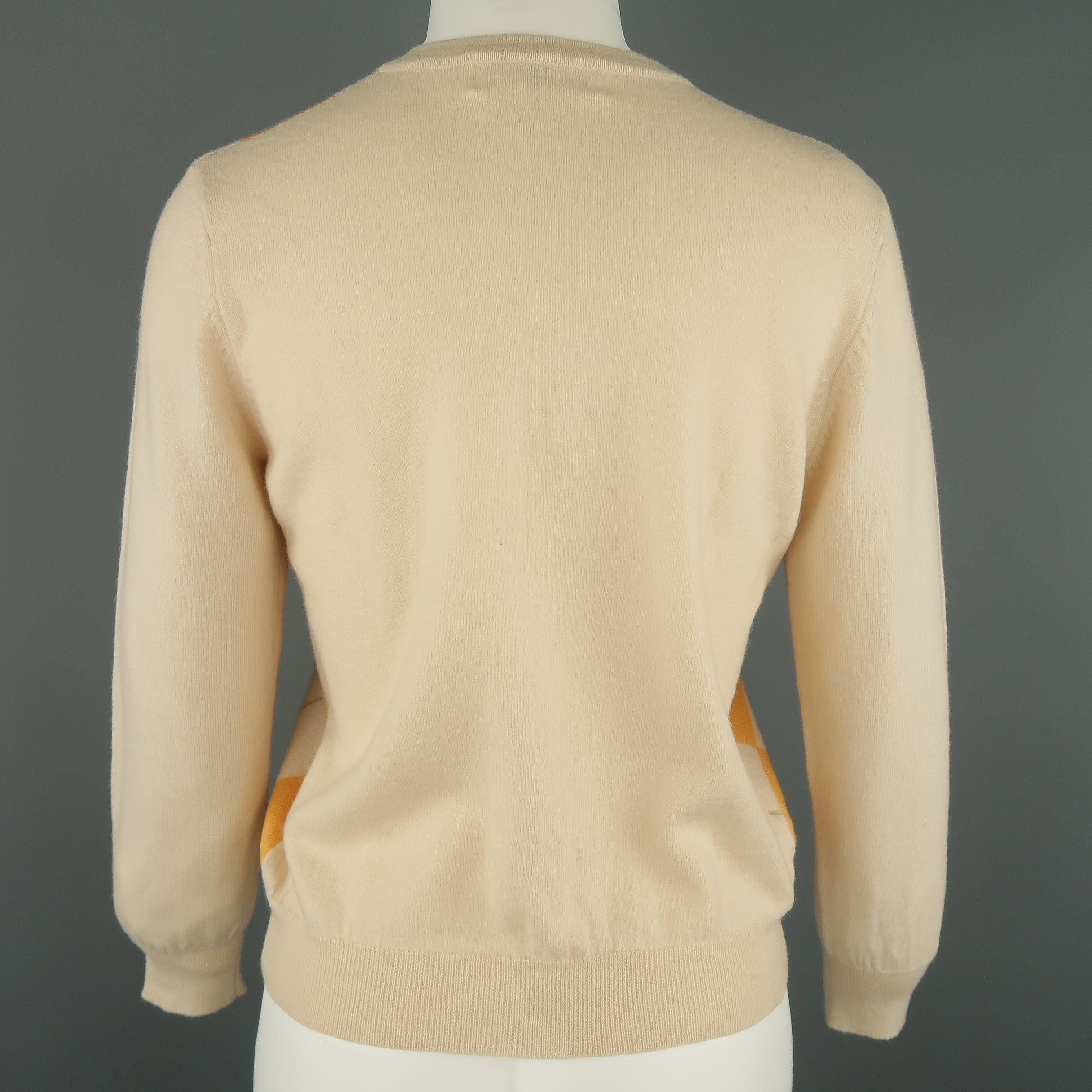 Beige PIERRE BALMAIN Size L Orange Argyle Cashmere Crewneck Cardigan