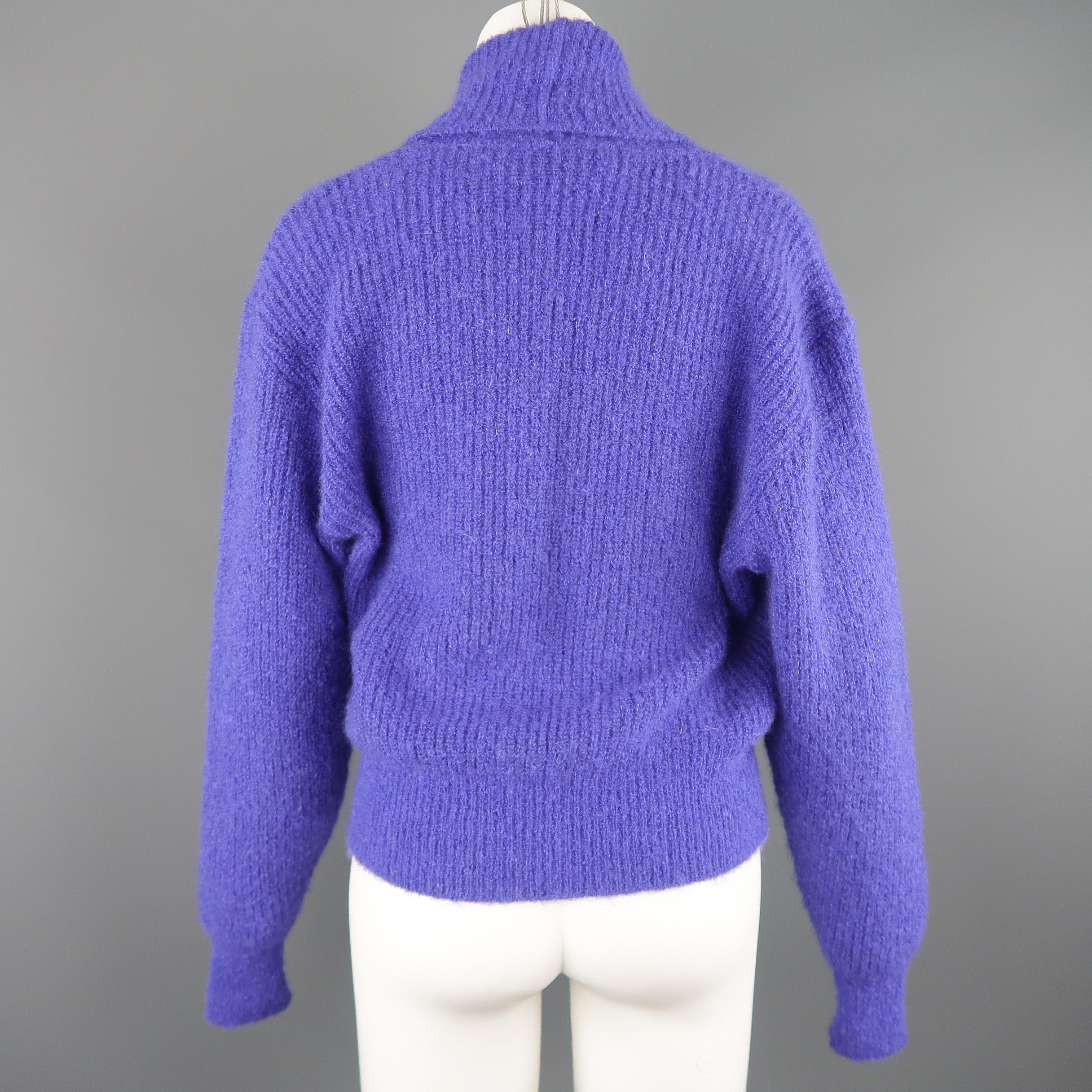 JAEGER Size M Purple Knit Shawl Collar Cropped Cardigan 1