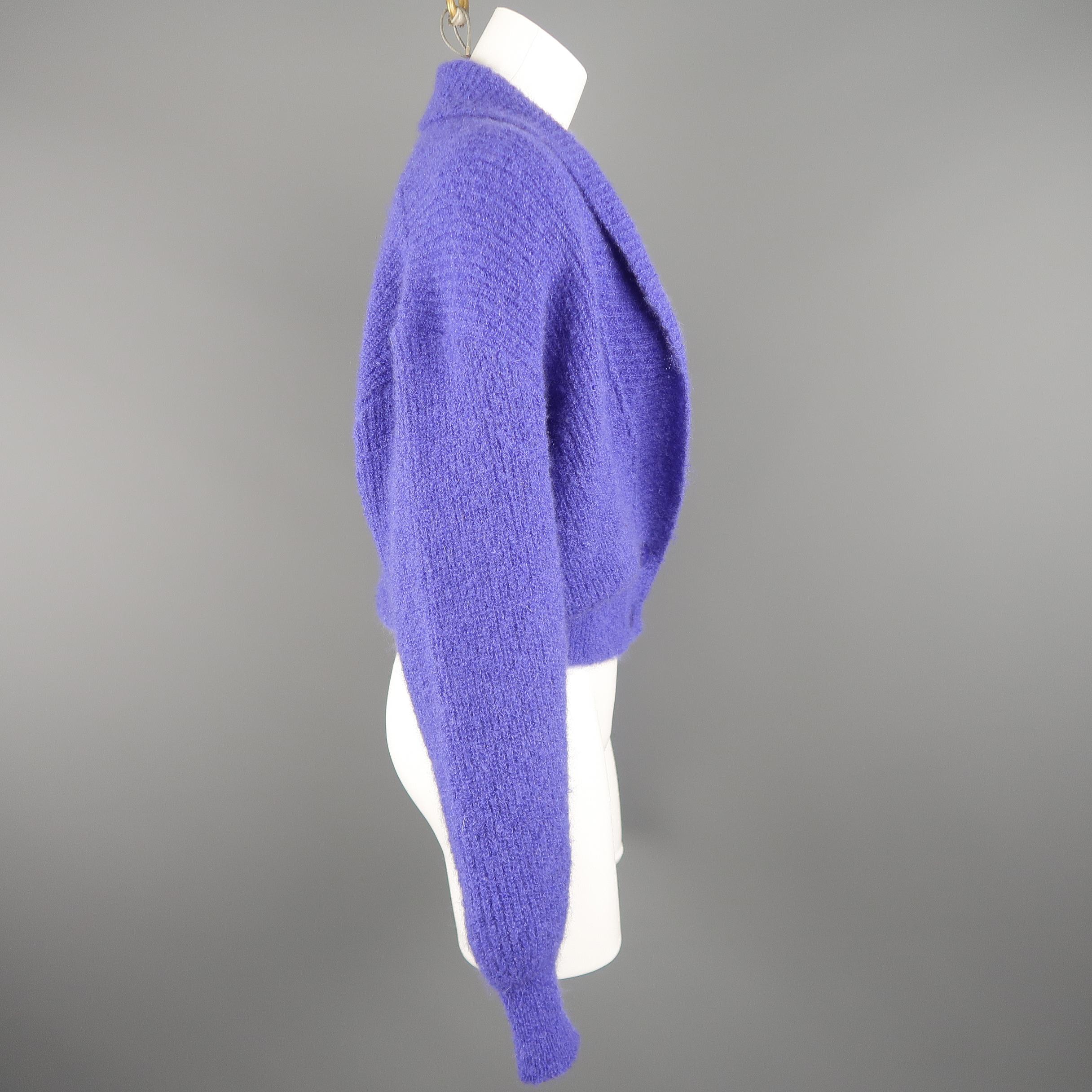 Women's JAEGER Size M Purple Knit Shawl Collar Cropped Cardigan