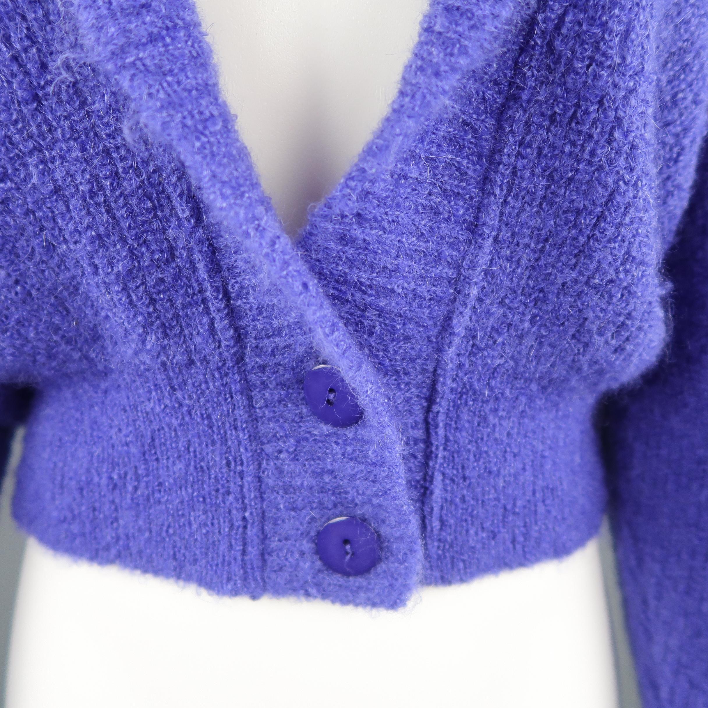 JAEGER Size M Purple Knit Shawl Collar Cropped Cardigan In Excellent Condition In San Francisco, CA