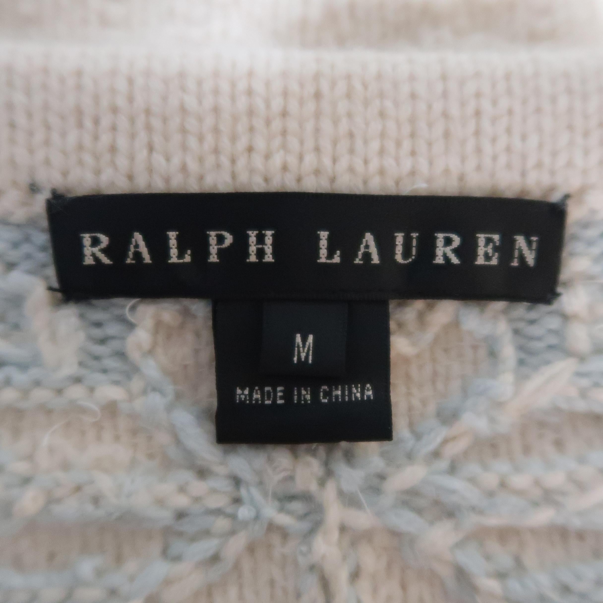 RALPH LAUREN Size M Cream & Blue Beaded Cashmere Knit Snowflake Tube Top 1