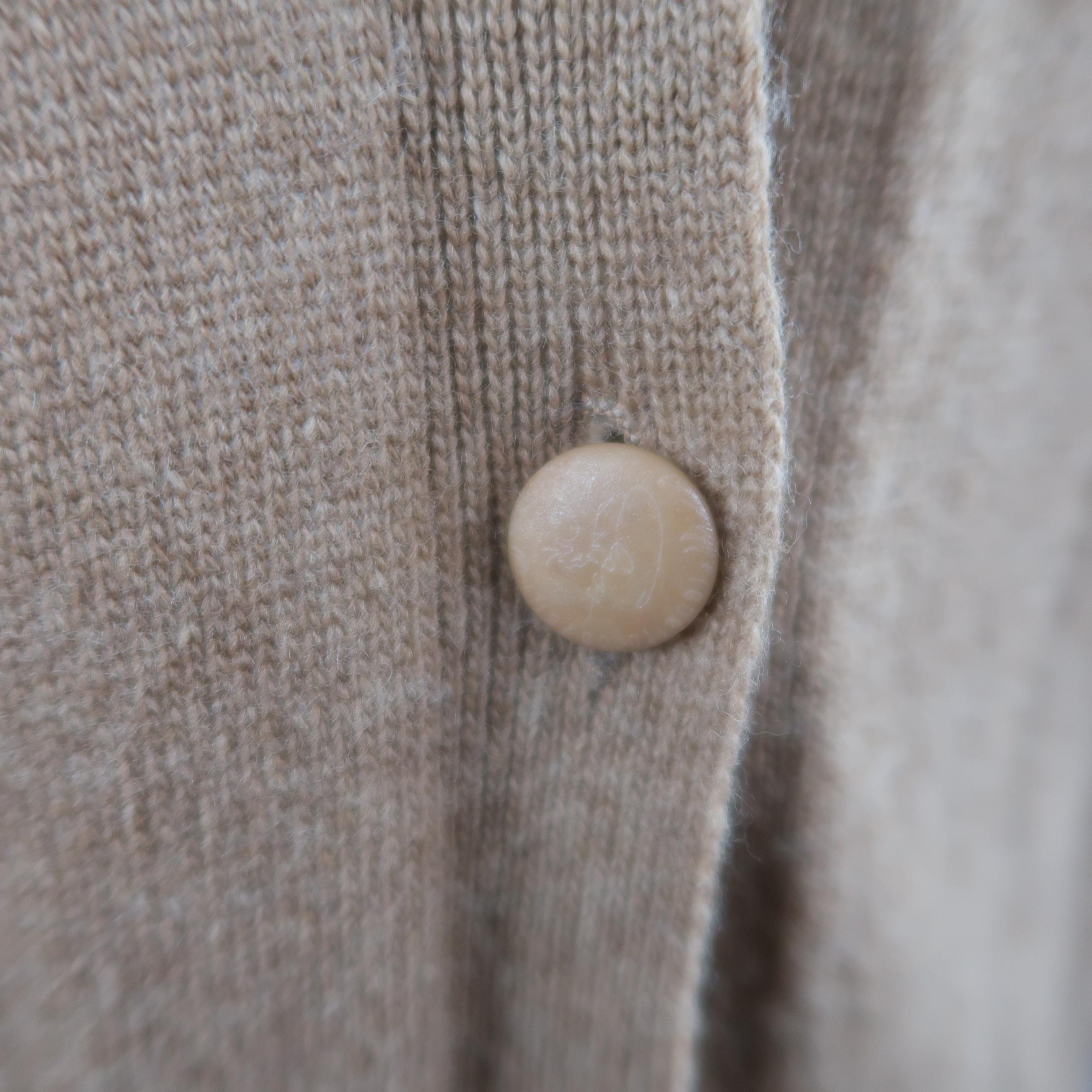 ROBERTO CAVALLI Size 6 Tan Wool Asymmetrical Lace Panel Cardigan 1