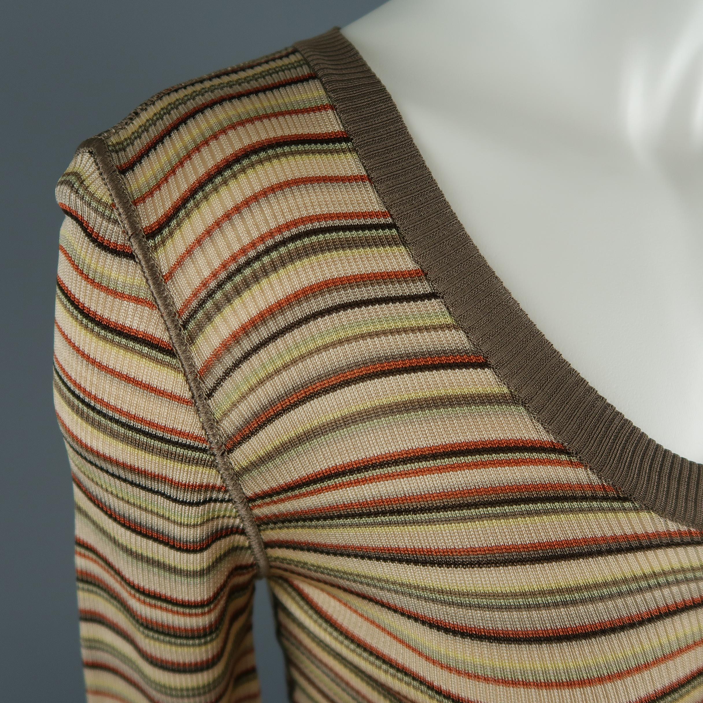 Women's DOLCE & GABBANA Size 8 Beige Rayon / Silk Striped Scoop Neck Cardigan