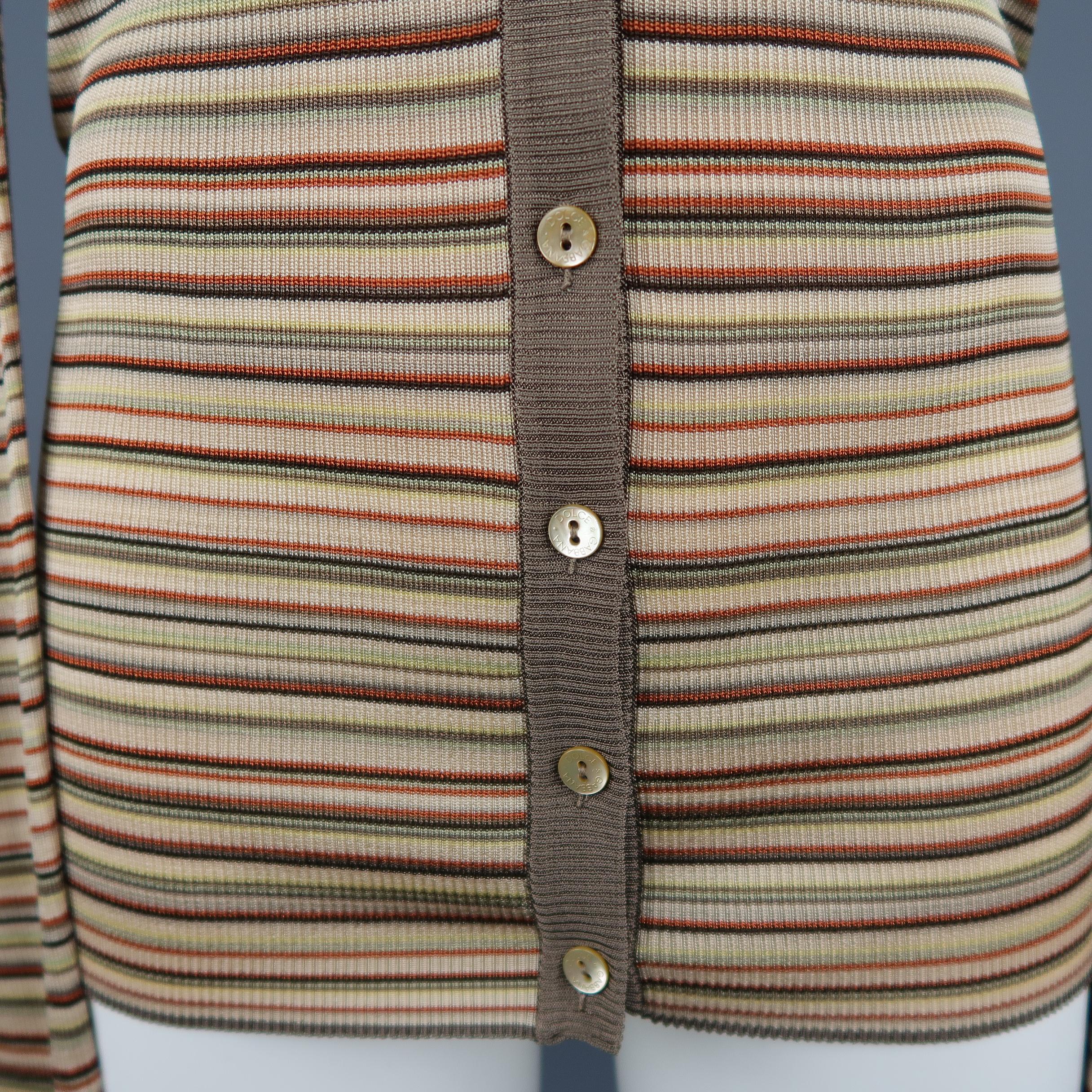 DOLCE & GABBANA Size 8 Beige Rayon / Silk Striped Scoop Neck Cardigan In New Condition In San Francisco, CA