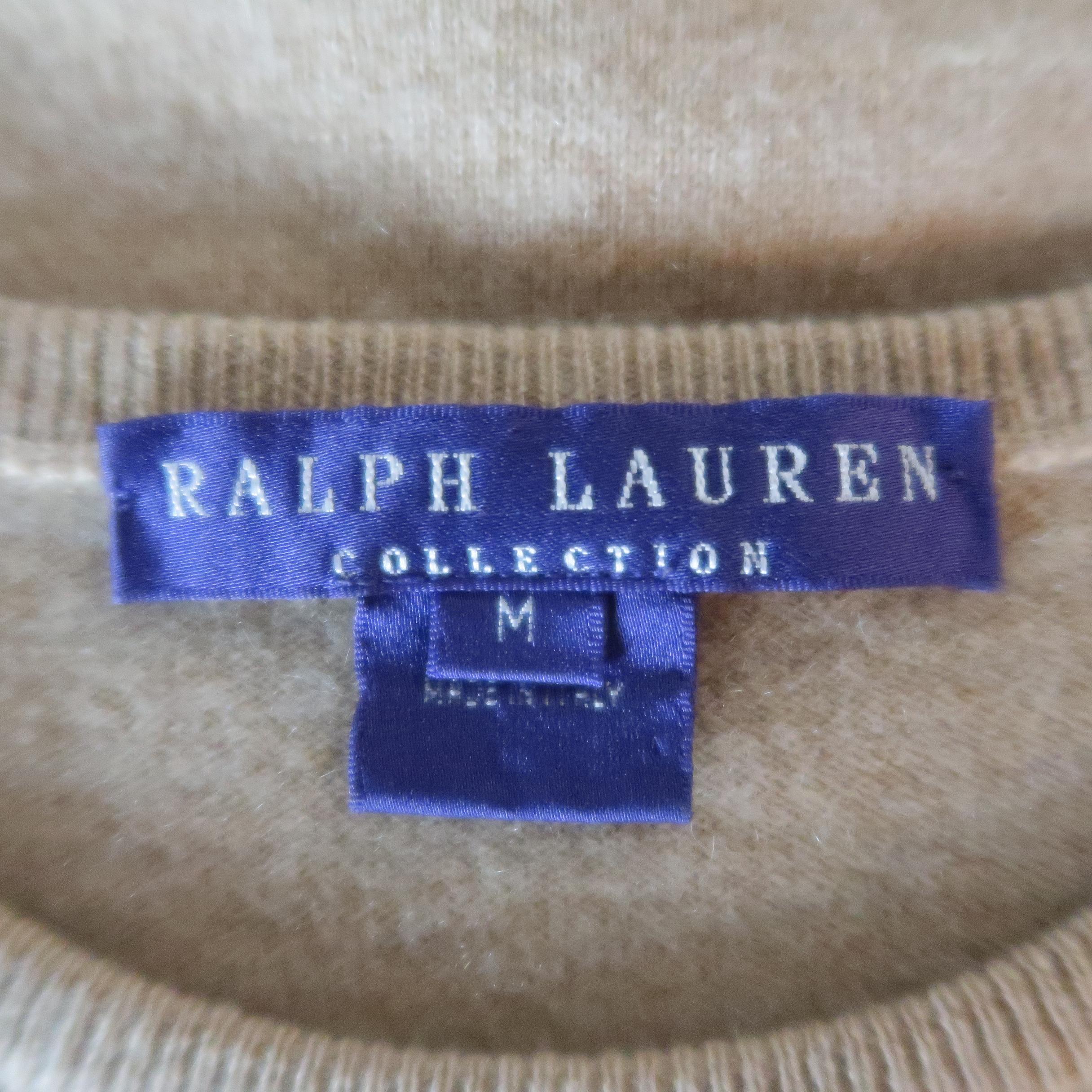 Women's RALPH LAUREN Size M Camel Cashmere Short Sleeve Pullover