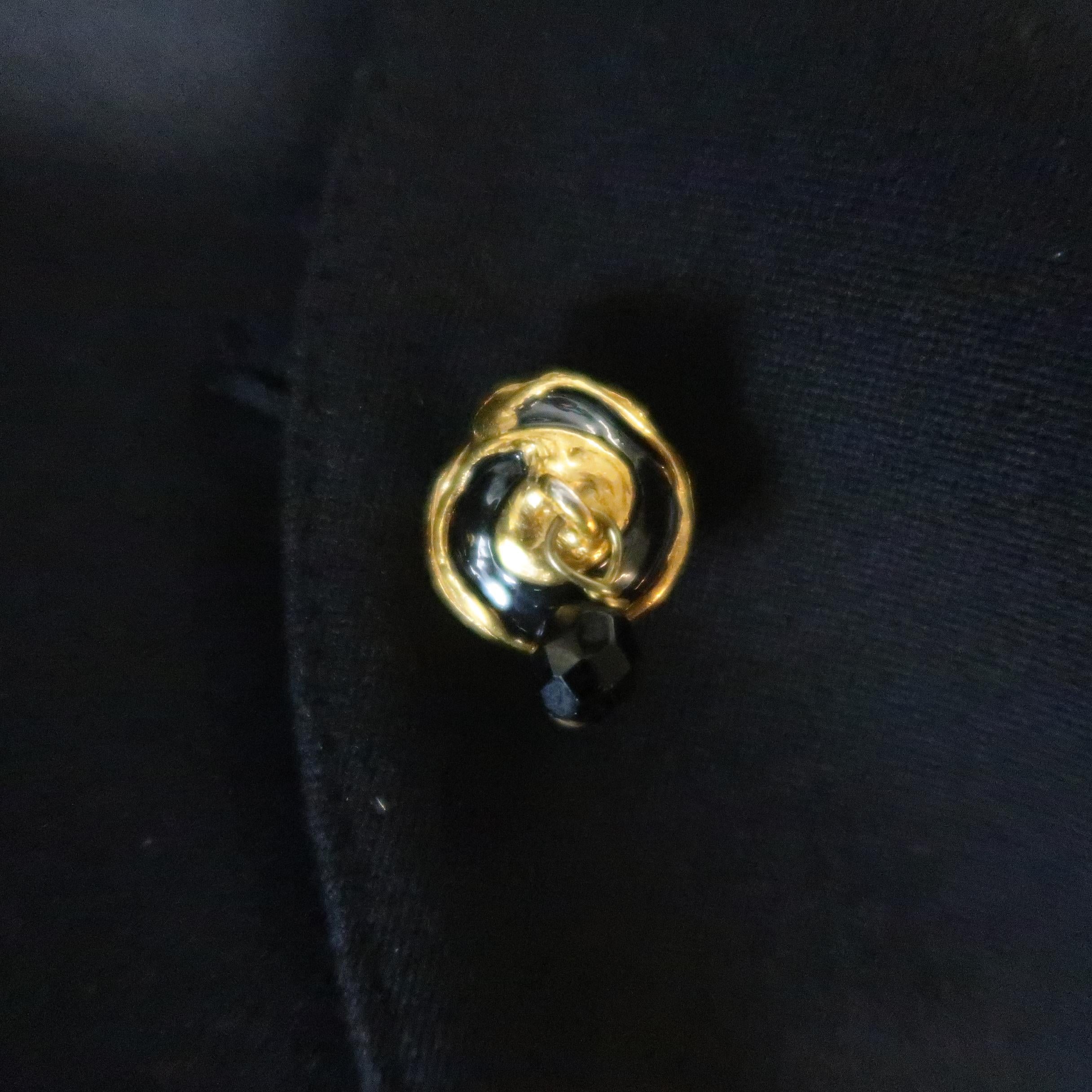 Women's EMANUEL UNGARO Size L Black Twill Gold Beaded Button Up Long Sleeve Dress