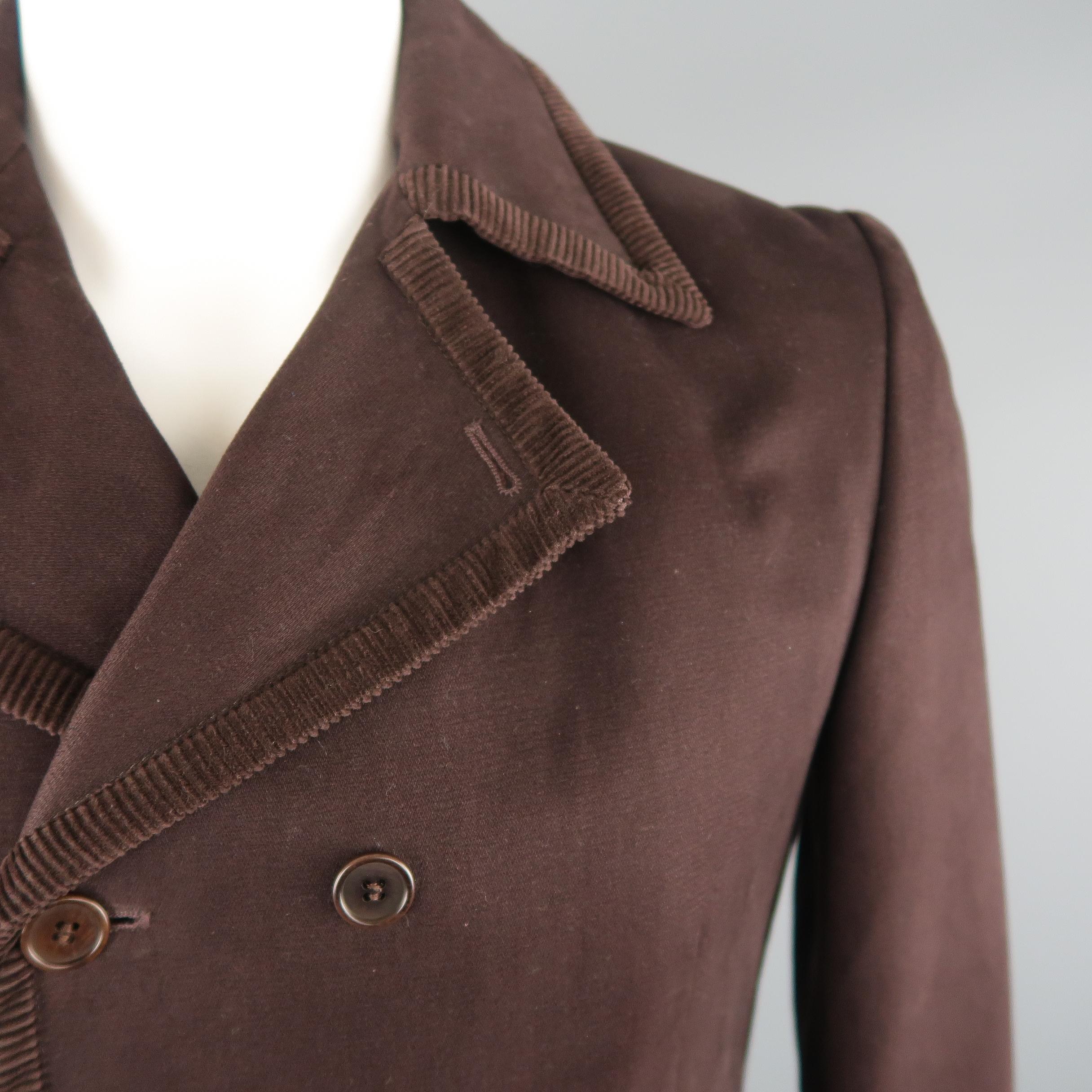 Black GIGLI 40 Brown Solid Cotton Corduroy Coat