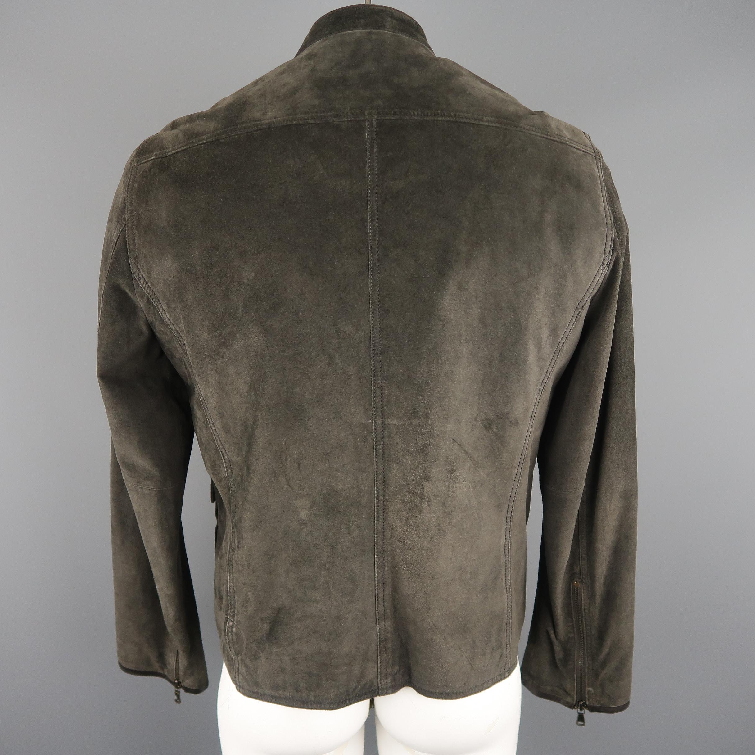 Black JOHN VARVATOS * U.S.A. L Charcoal Solid Suede Jacket