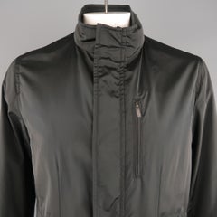 ARMANI COLLEZIONI 40 Black Solid Polyester Hooded Jacket