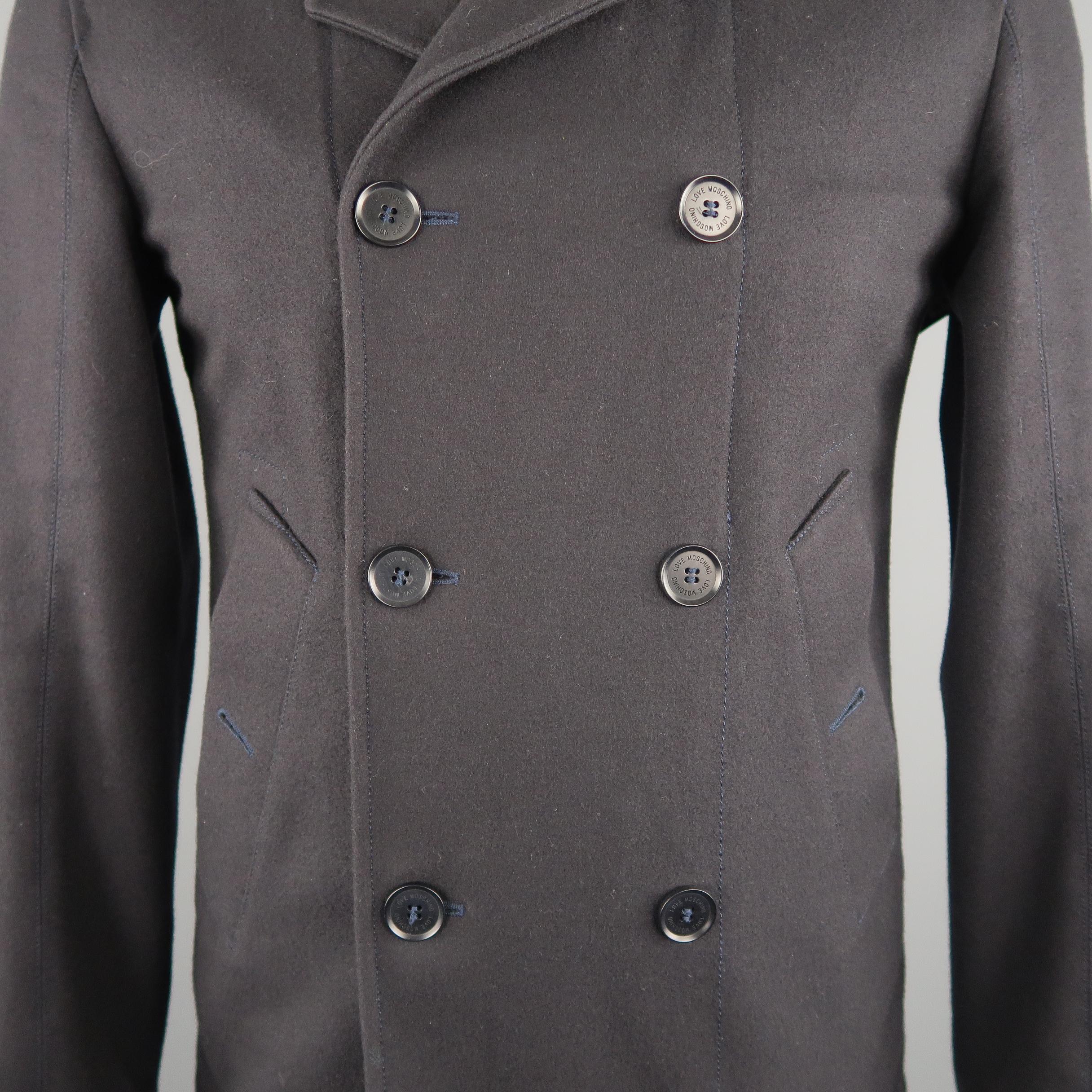 LOVE MOSCHINO 38 Navy Solid Wool Peacoat In Excellent Condition In San Francisco, CA