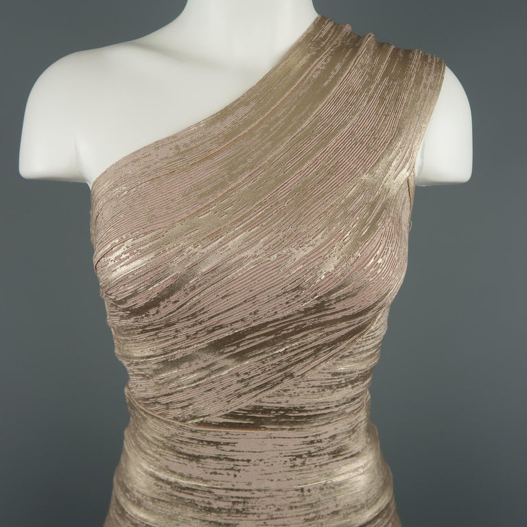 herve leger gold one shoulder dress THE METALLIC SOPHIE DRESS – HERVÉ LÉGER main image 0